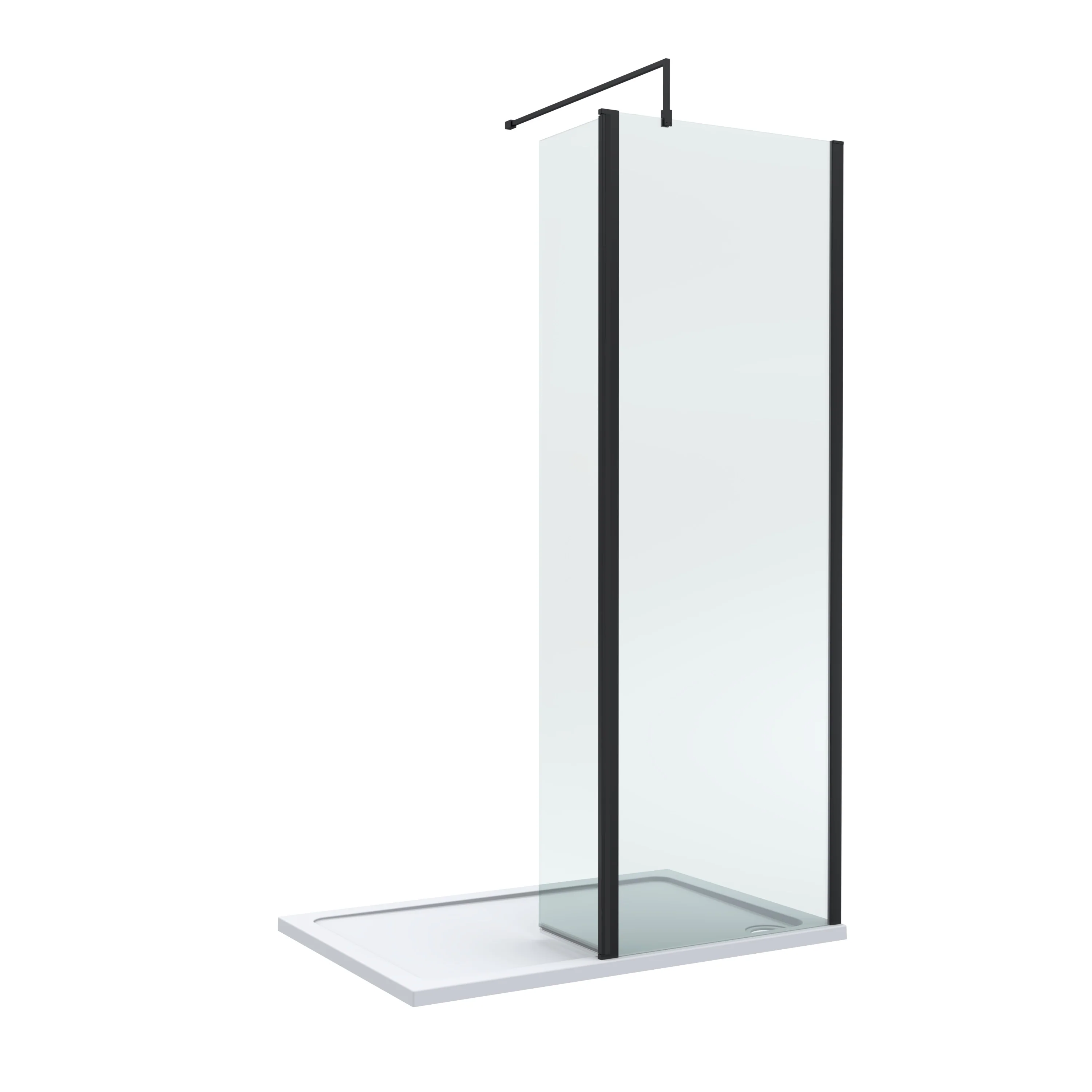 Contemporary 8mm Glass Walk In Wetroom Screen and Hinged Return Screen and Shower Tray - Choice of Size and Finish - Image 6
