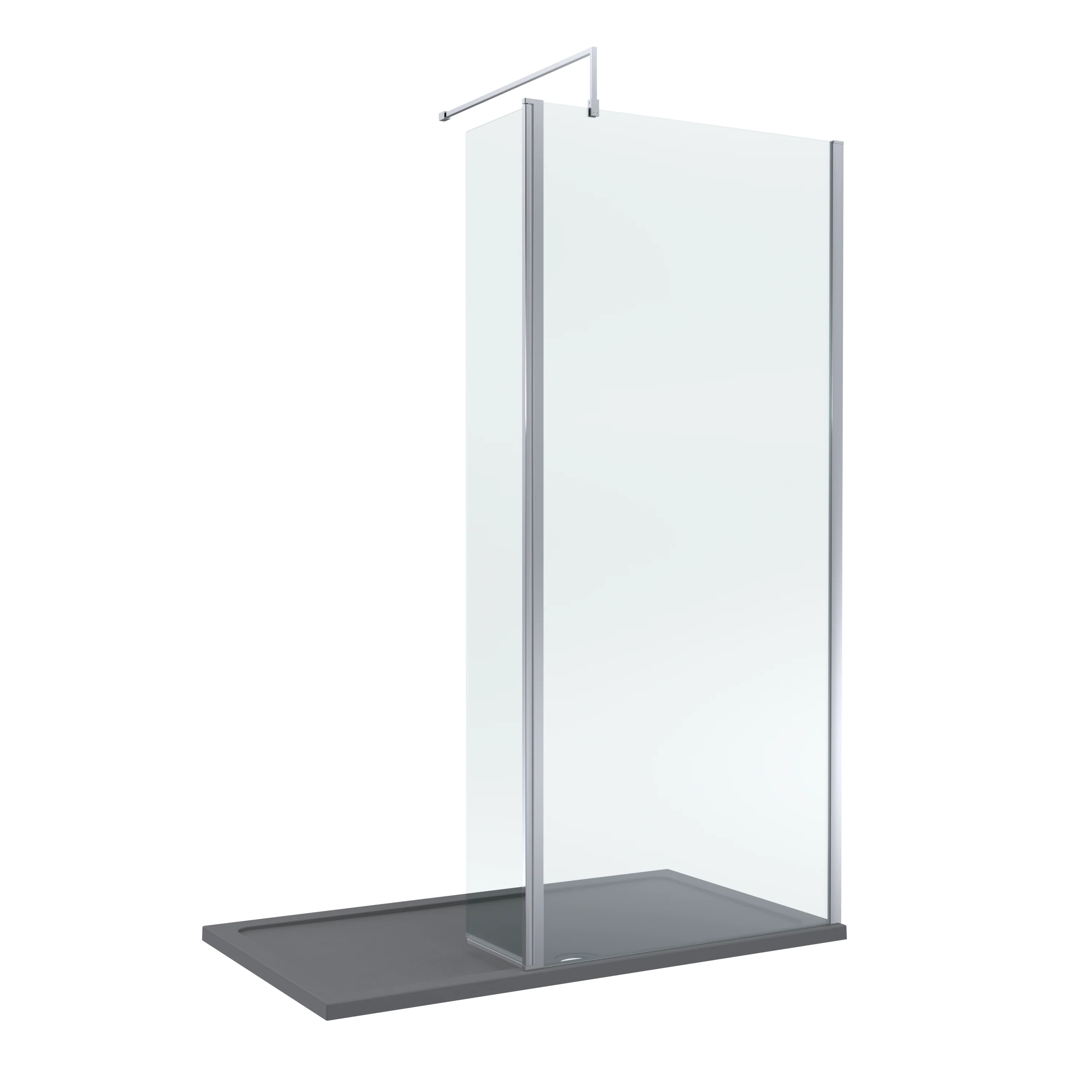 Contemporary 8mm Glass Walk In Wetroom Screen and Hinged Return Screen and Shower Tray - Choice of Size and Finish - Image 64