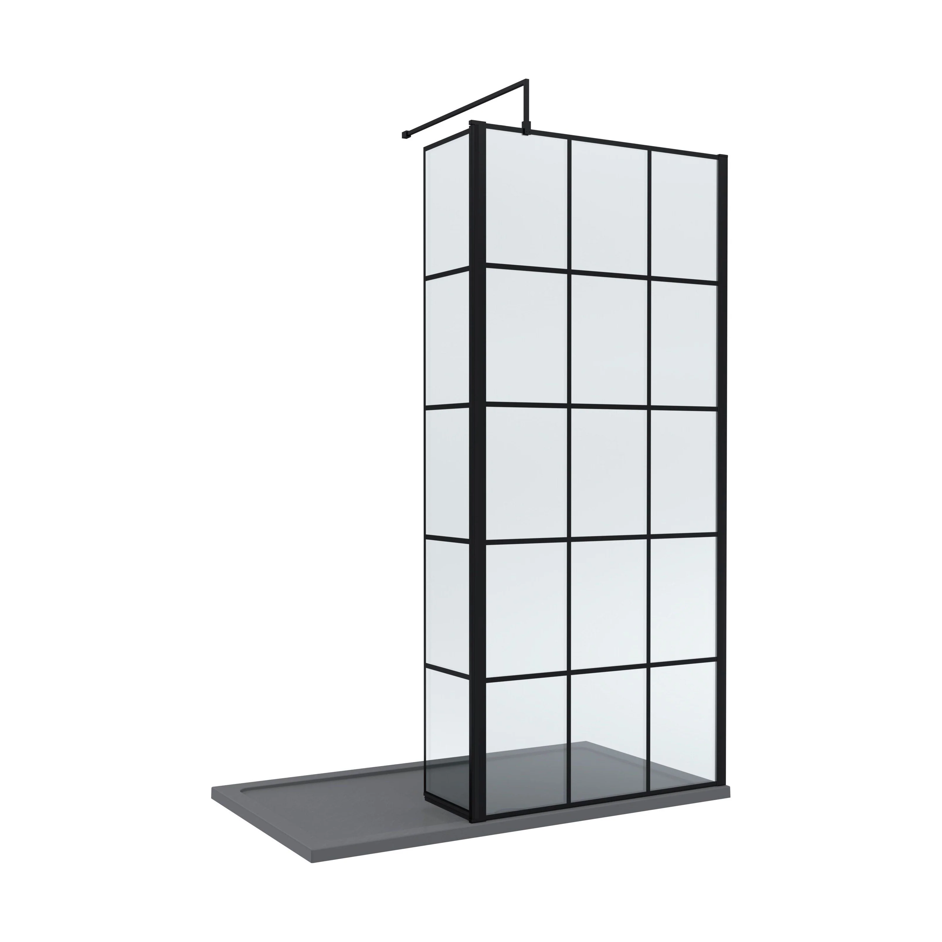 Contemporary 8mm Glass Walk In Wetroom Screen and Hinged Return Screen with Black Framed Design - Choice of Size - Image 14