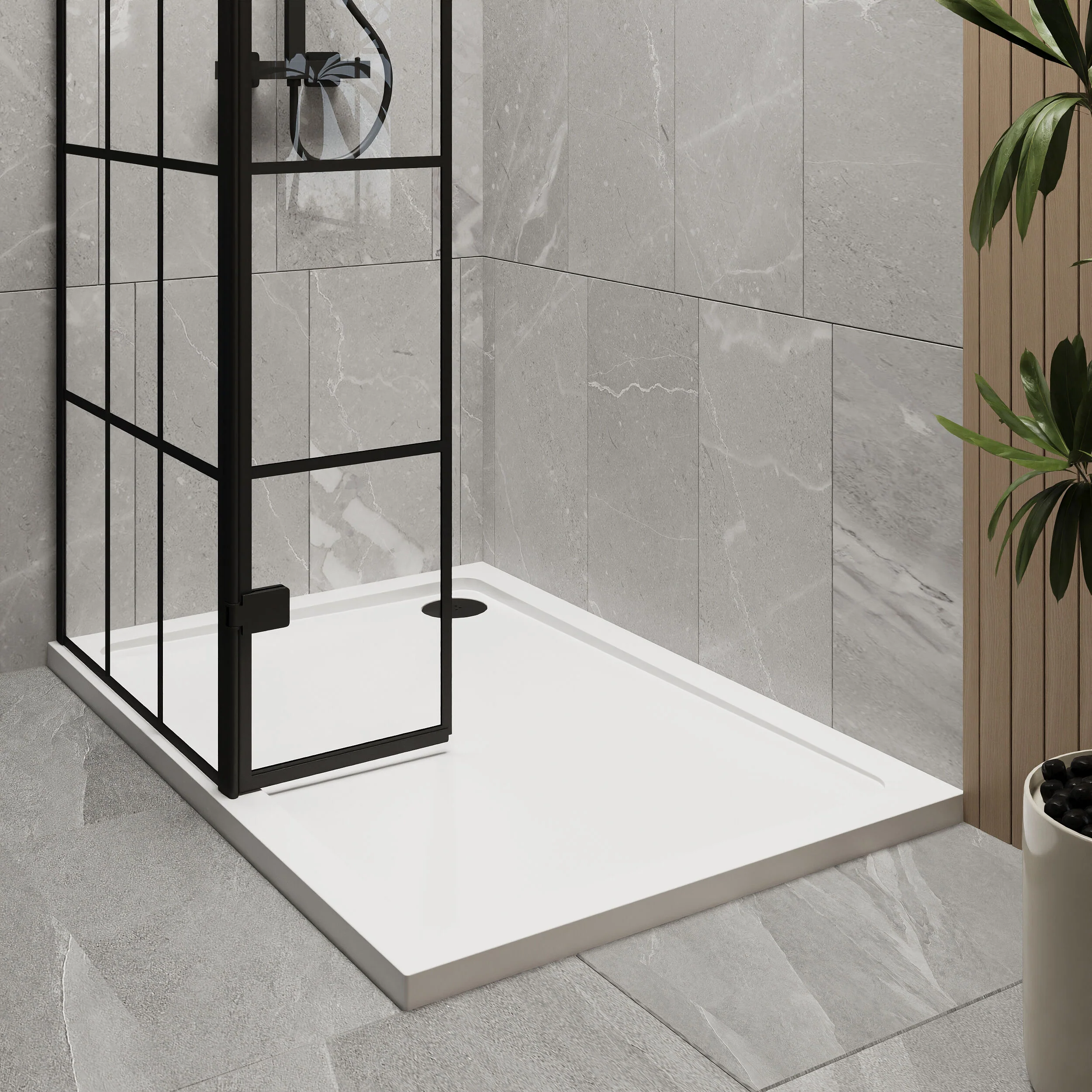 Contemporary 8mm Glass Walk In Wetroom Screen and Hinged Return Screen with Black Framed Design - Choice of Size - Image 21