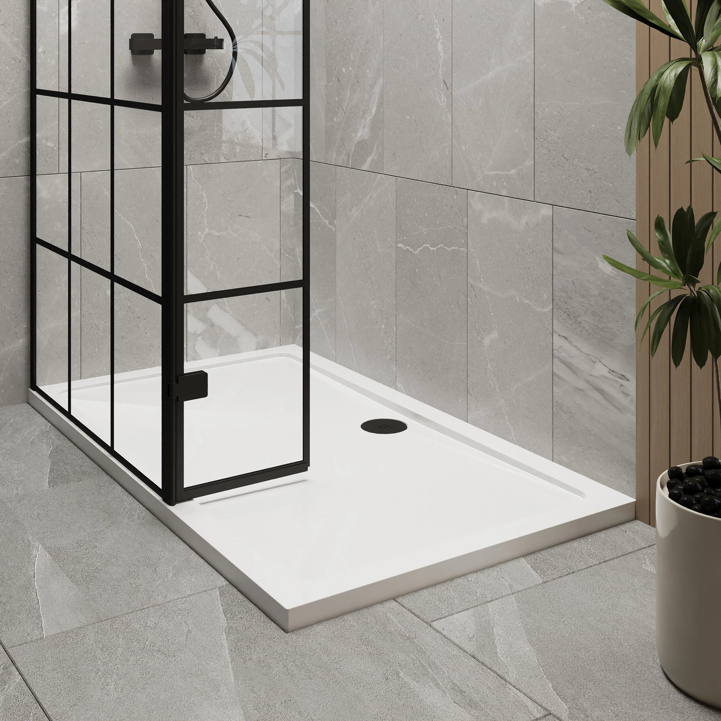 Contemporary 8mm Glass Walk In Wetroom Screen and Hinged Return Screen with Black Framed Design - Choice of Size - Image 25