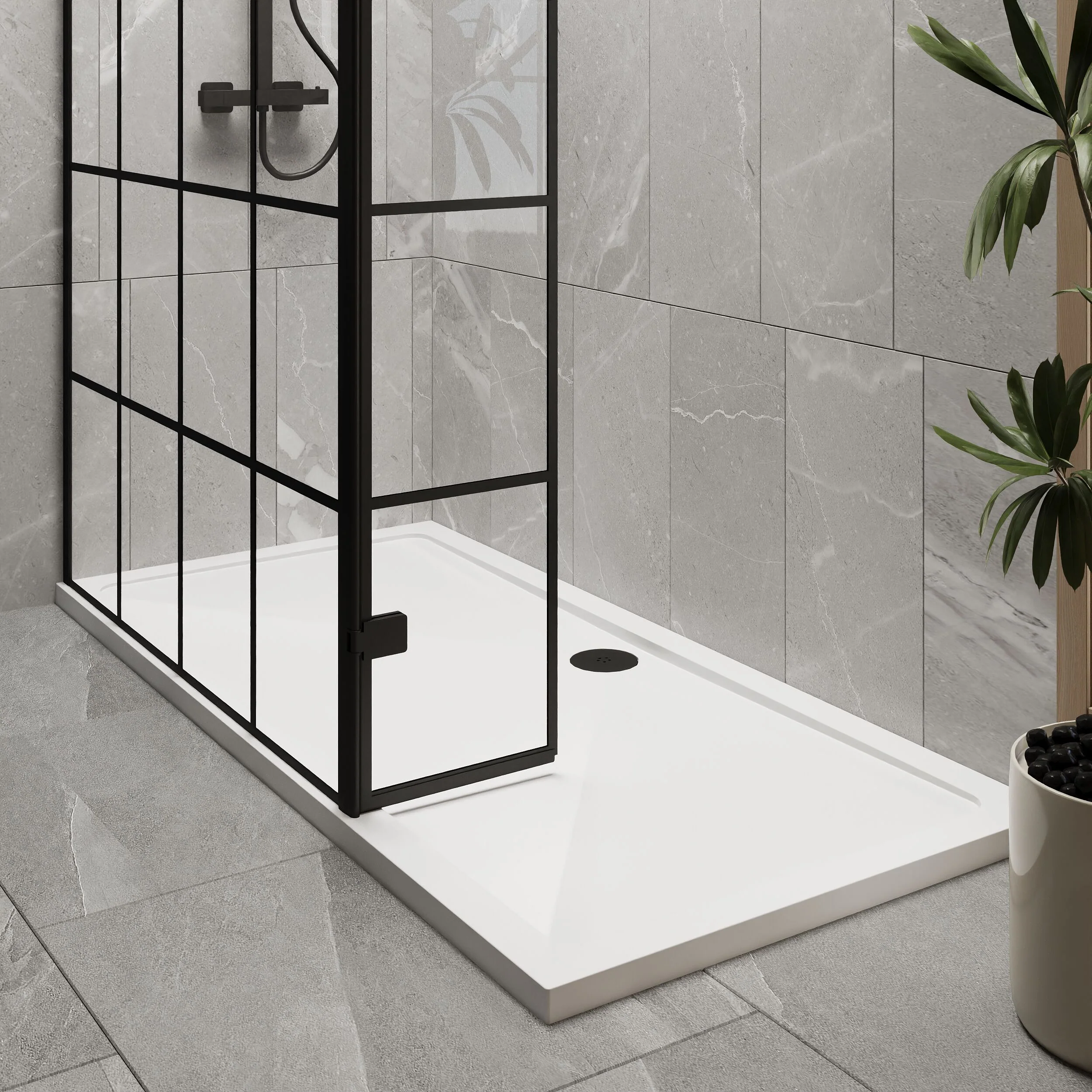 Contemporary 8mm Glass Walk In Wetroom Screen and Hinged Return Screen with Black Framed Design - Choice of Size - Image 28