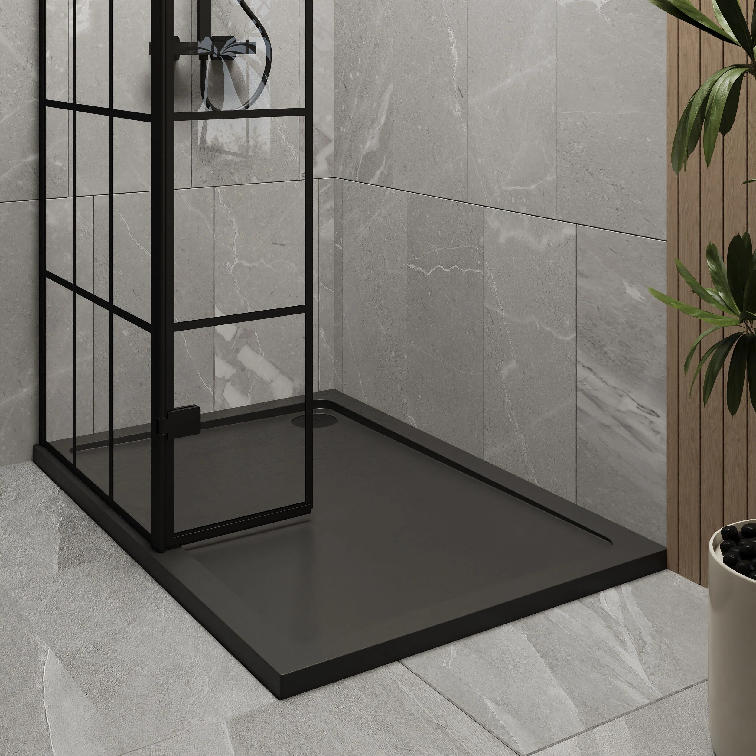 Contemporary 8mm Glass Walk In Wetroom Screen and Hinged Return Screen with Black Framed Design - Choice of Size - Image 32