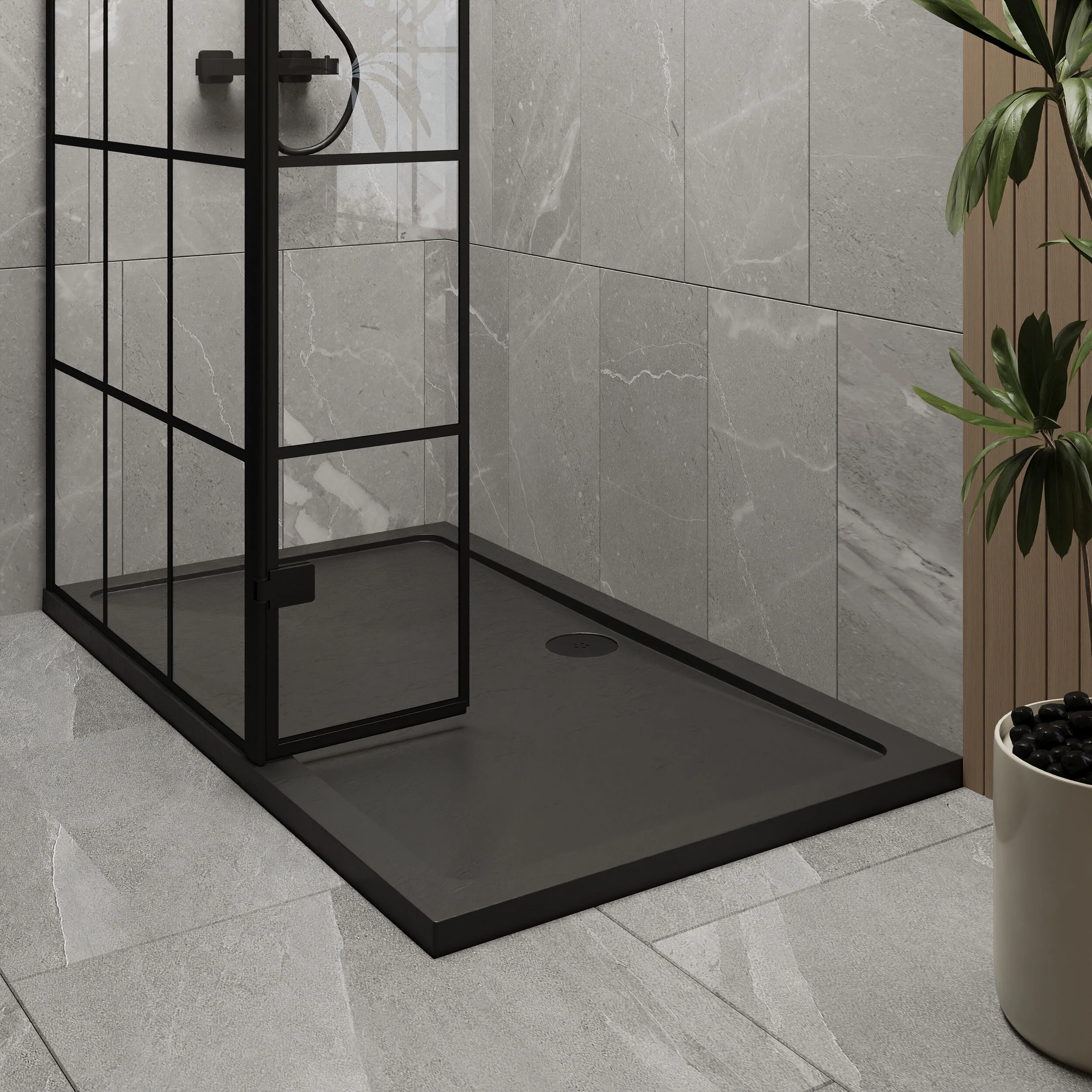 Contemporary 8mm Glass Walk In Wetroom Screen and Hinged Return Screen with Black Framed Design - Choice of Size - Image 36