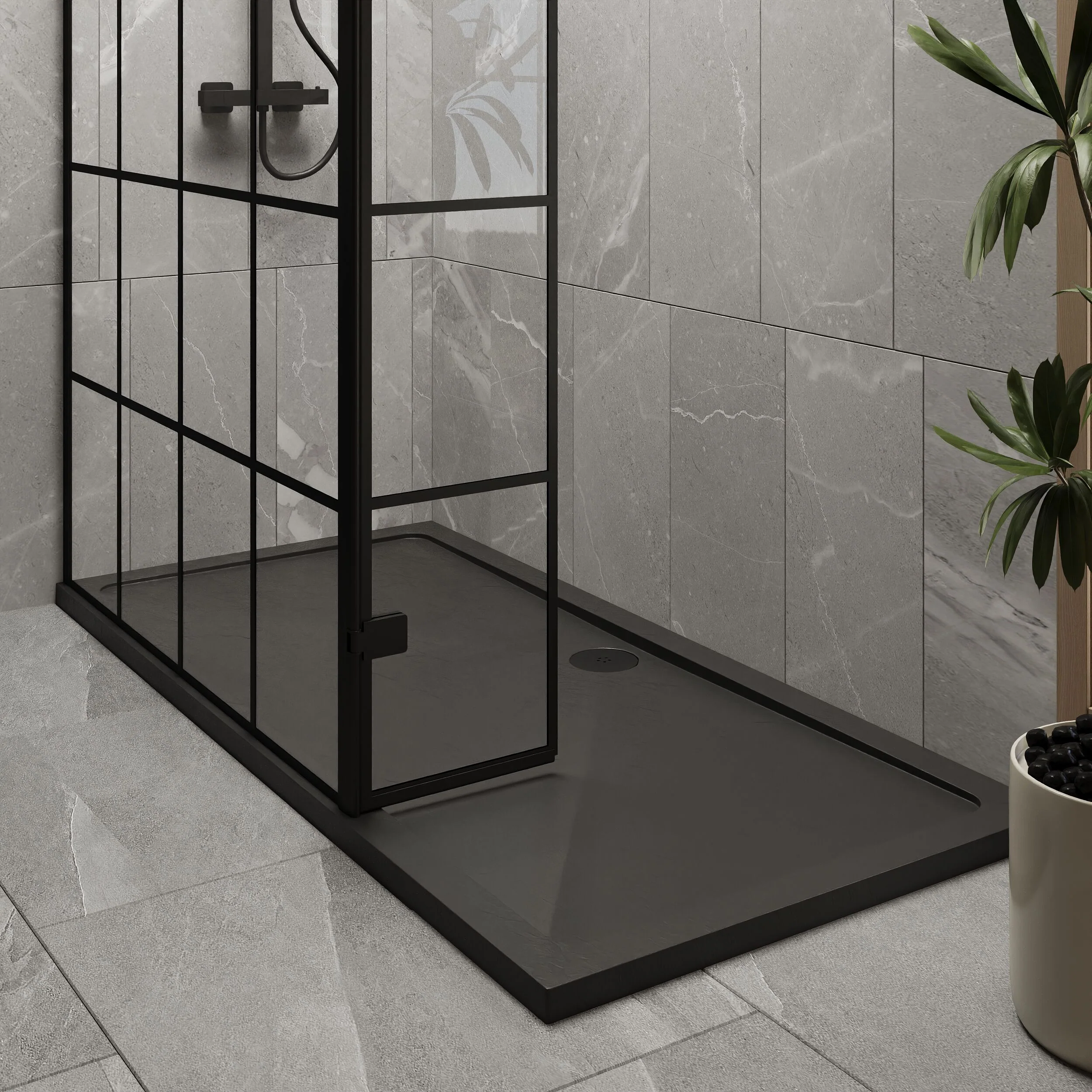 Contemporary 8mm Glass Walk In Wetroom Screen and Hinged Return Screen with Black Framed Design - Choice of Size - Image 40