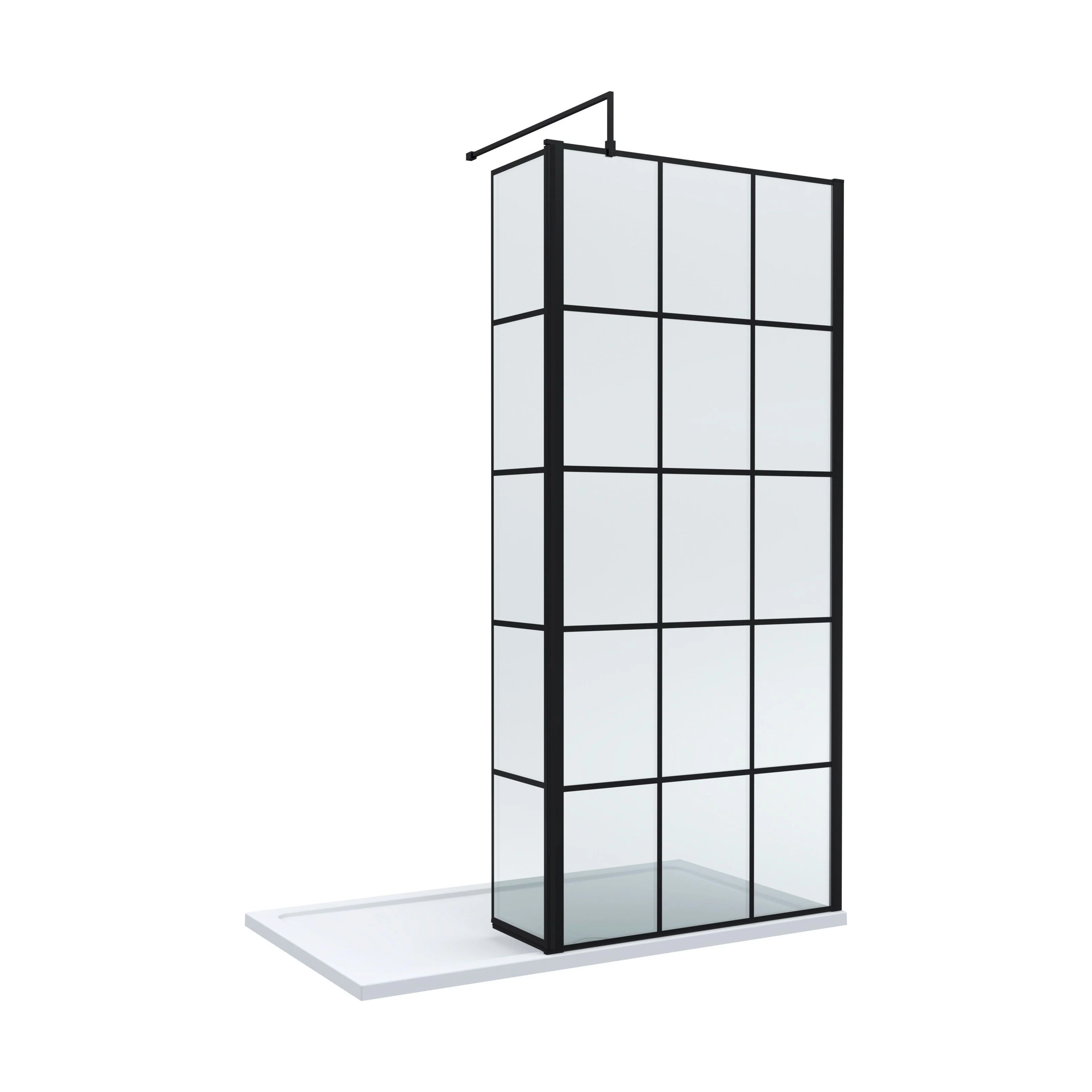 Contemporary 8mm Glass Walk In Wetroom Screen and Hinged Return Screen with Black Framed Design - Choice of Size - Image 6