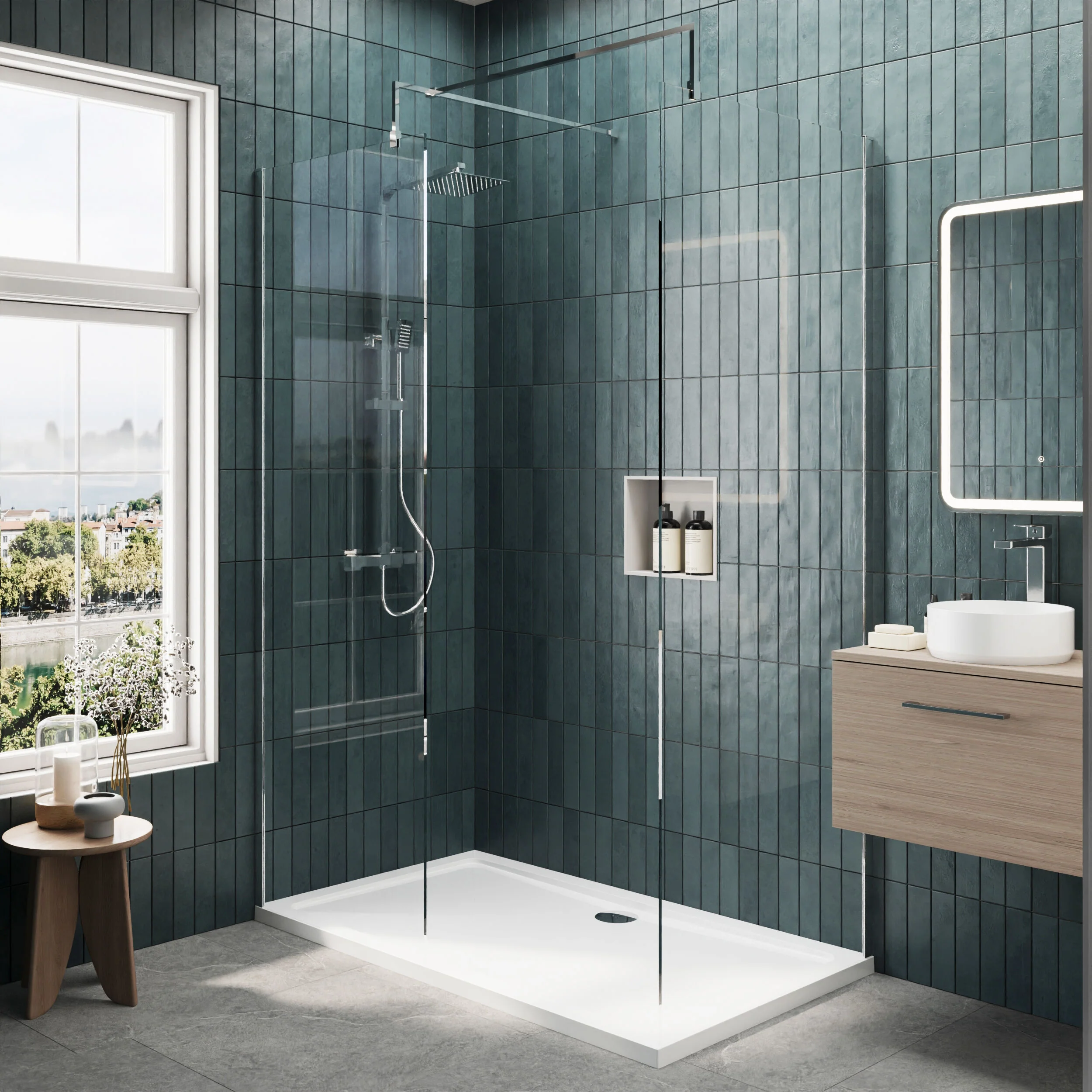 Contemporary 8mm Glass Walk In Wetroom Screens and Shower Tray - Choice of Size and Finish - Image 55