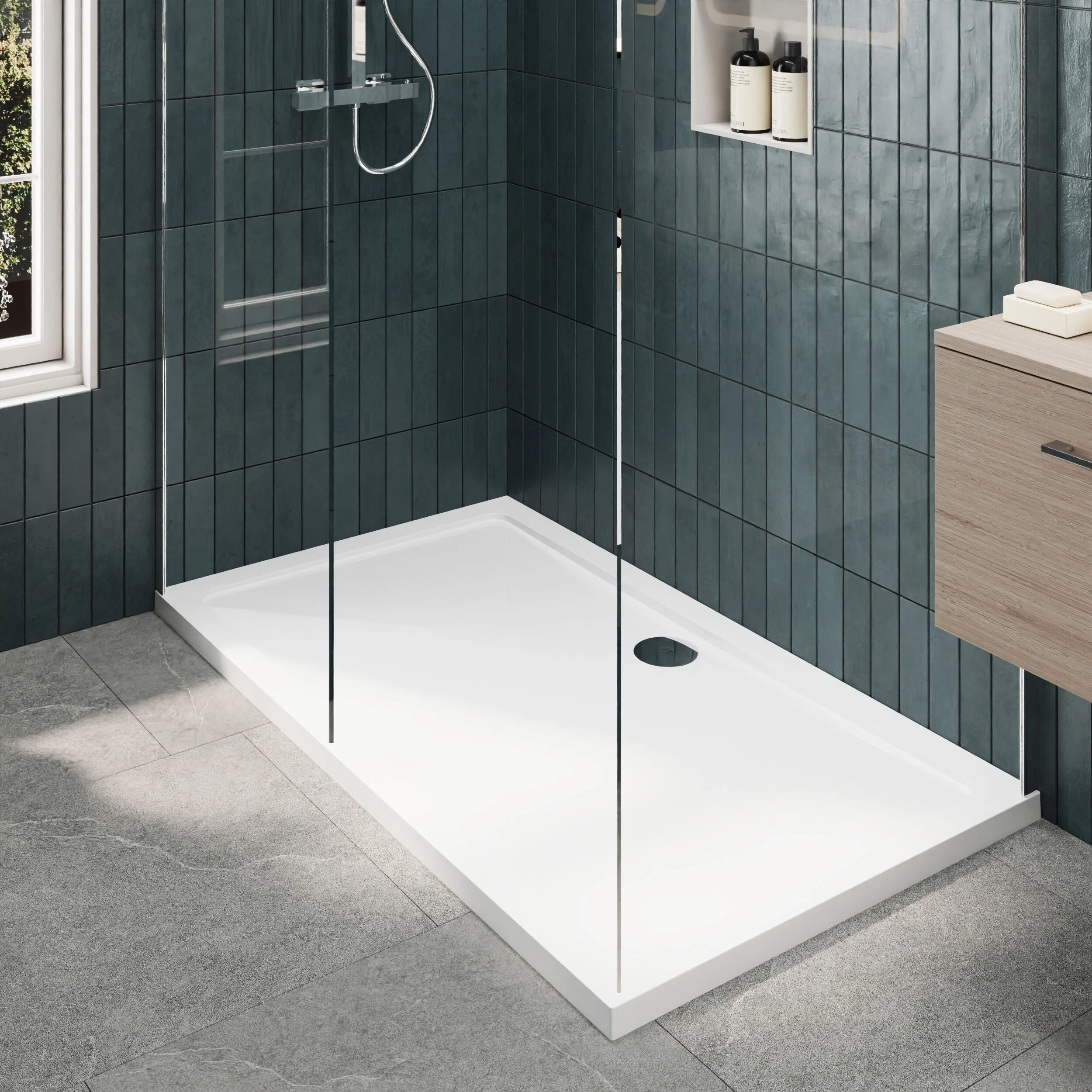 Contemporary 8mm Glass Walk In Wetroom Screens and Shower Tray - Choice of Size and Finish - Image 57