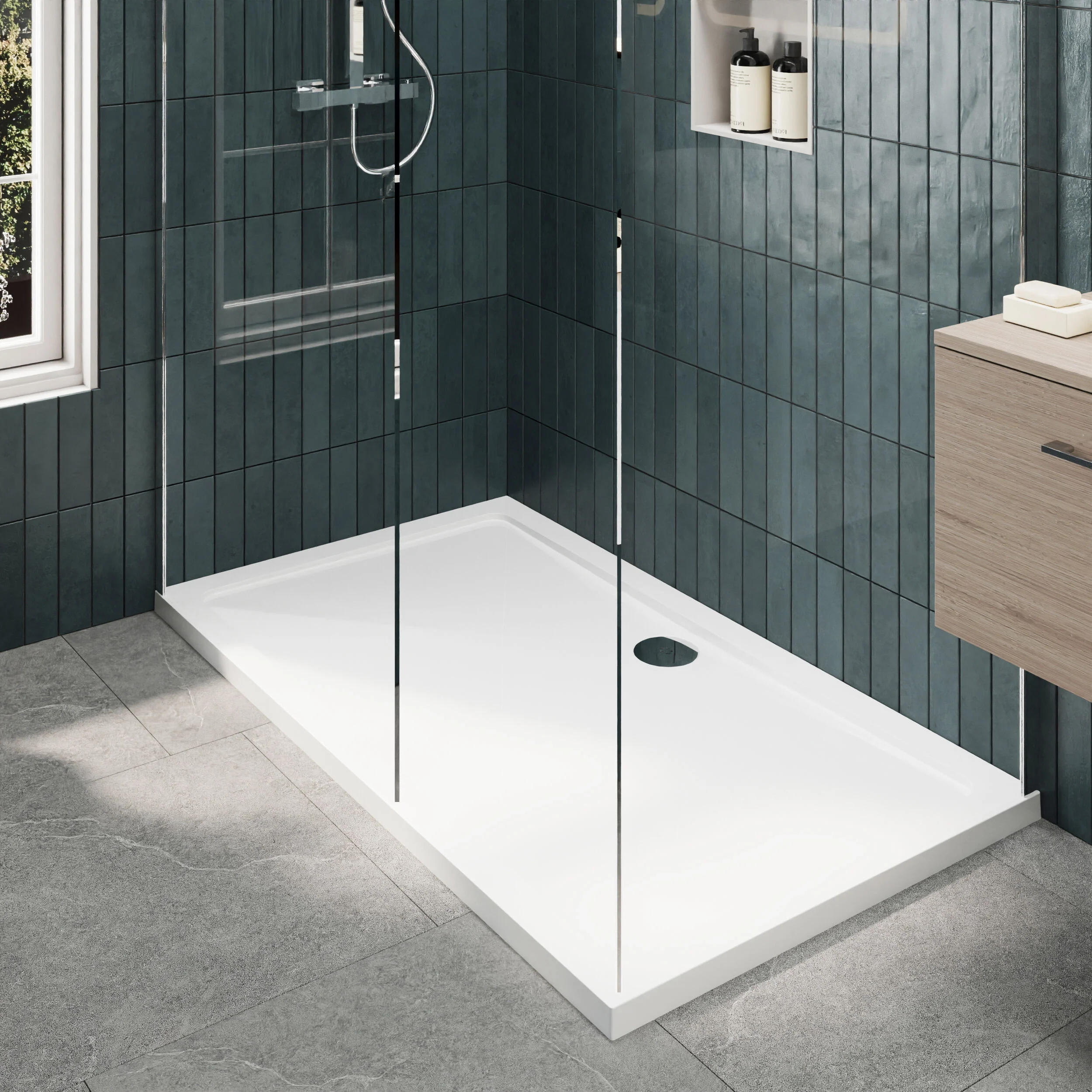 Contemporary 8mm Glass Walk In Wetroom Screens and Shower Tray - Choice of Size and Finish - Image 61