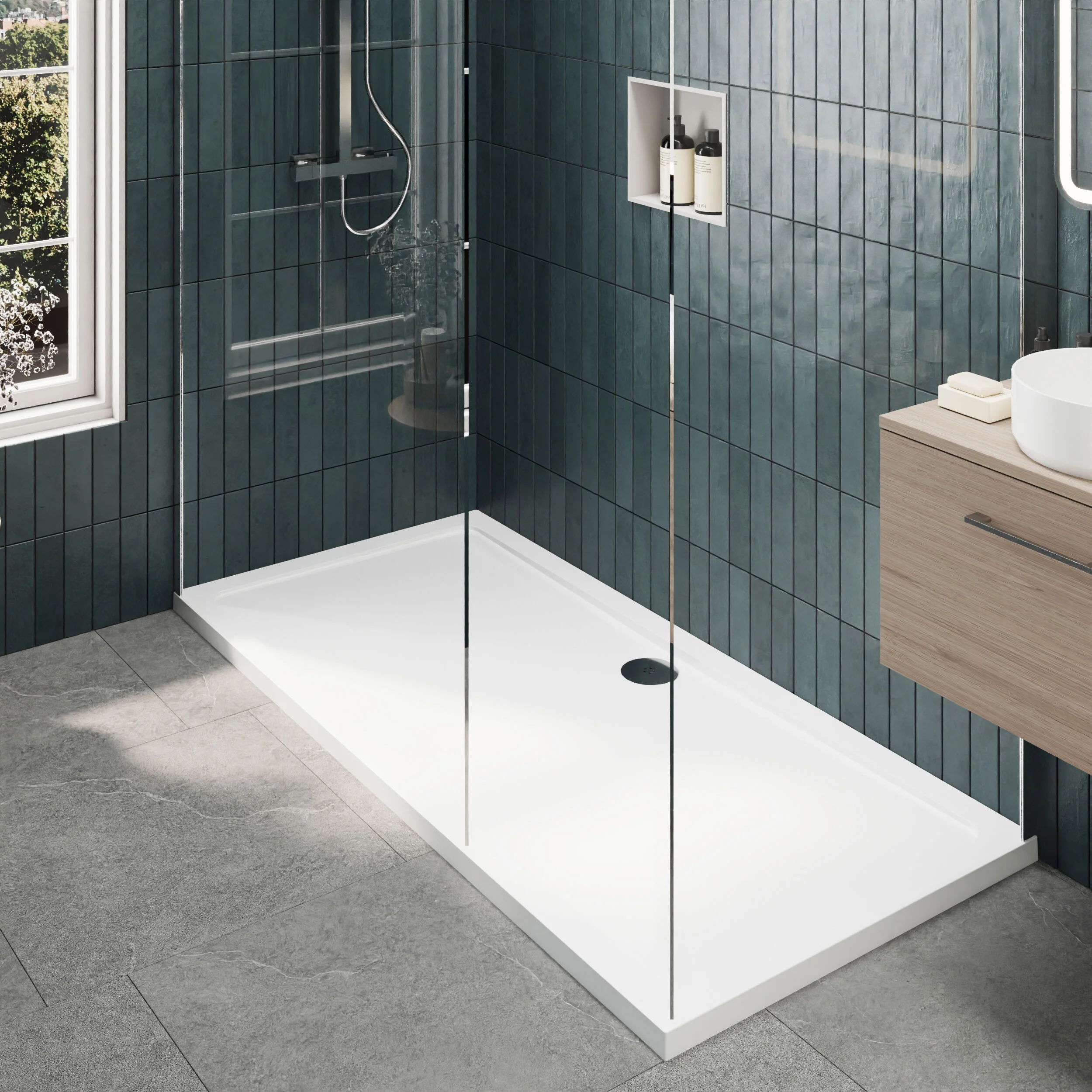 Contemporary 8mm Glass Walk In Wetroom Screens and Shower Tray - Choice of Size and Finish - Image 65