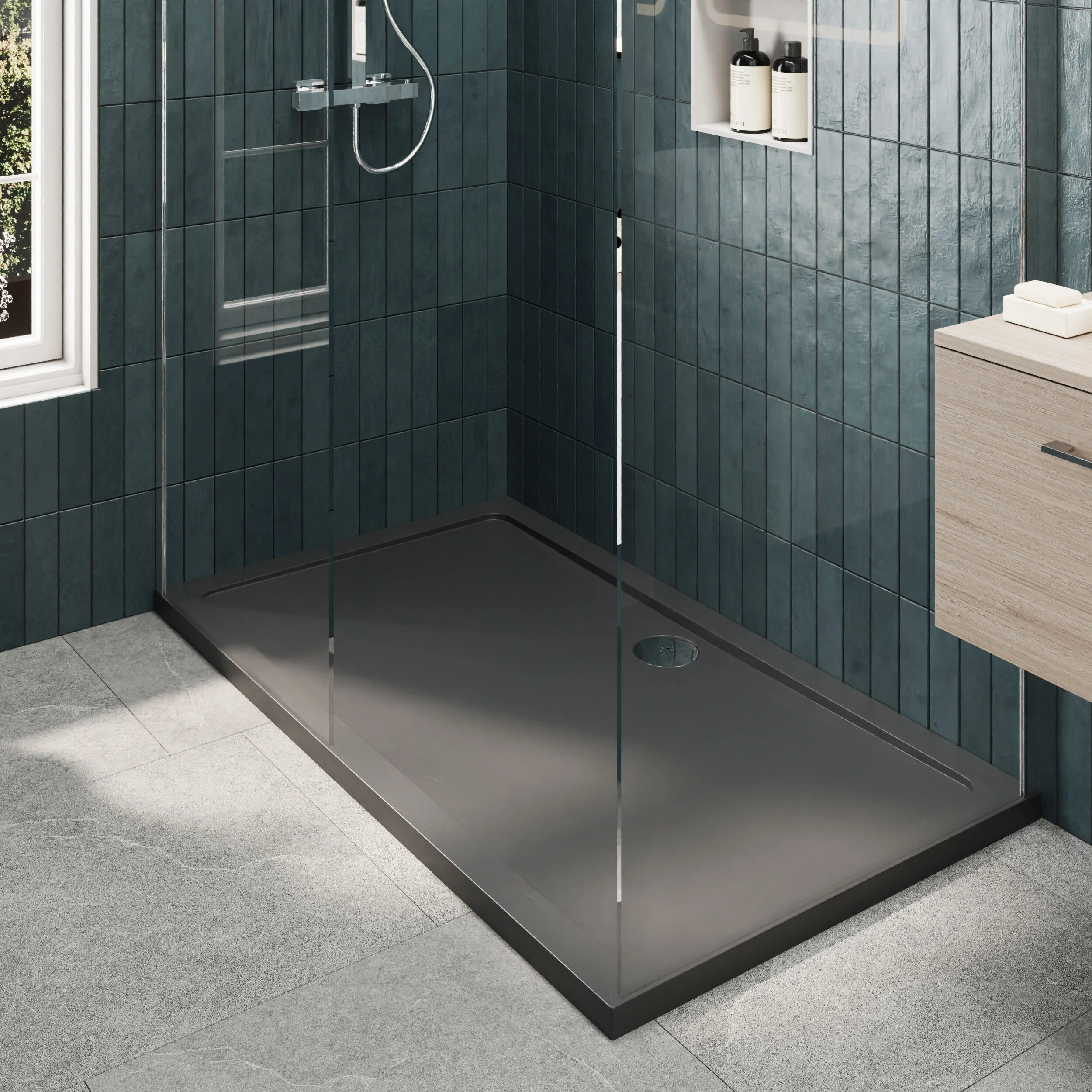 Contemporary 8mm Glass Walk In Wetroom Screens and Shower Tray - Choice of Size and Finish - Image 69