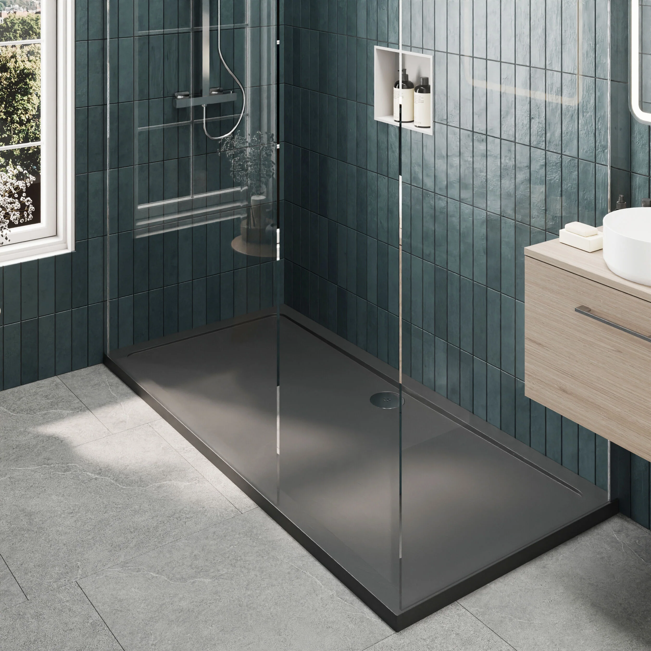 Contemporary 8mm Glass Walk In Wetroom Screens and Shower Tray - Choice of Size and Finish - Image 77