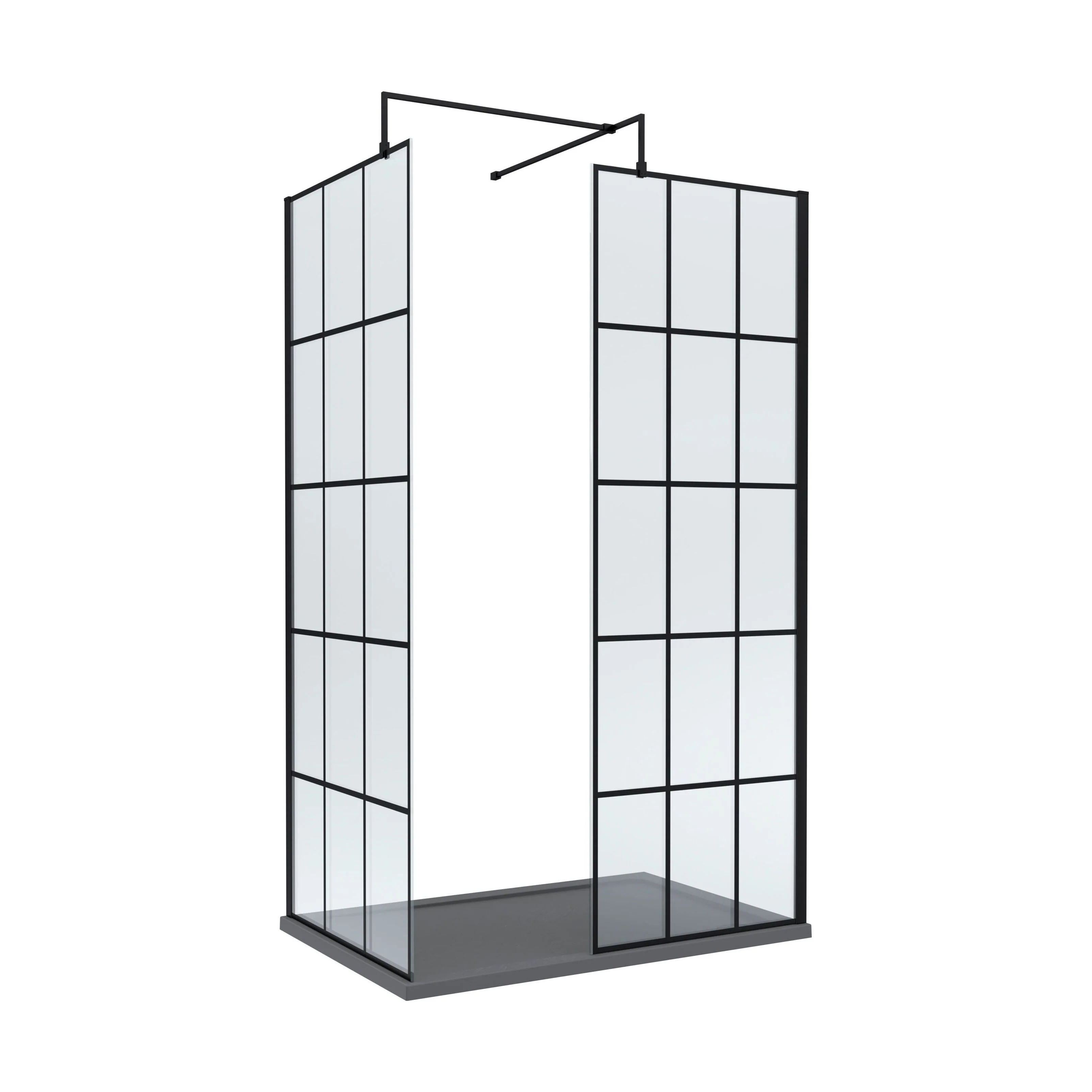 Contemporary 8mm Glass Walk In Wetroom Screens with Matt Black Framed Design and Shower Tray - Choice of Size - Image 12