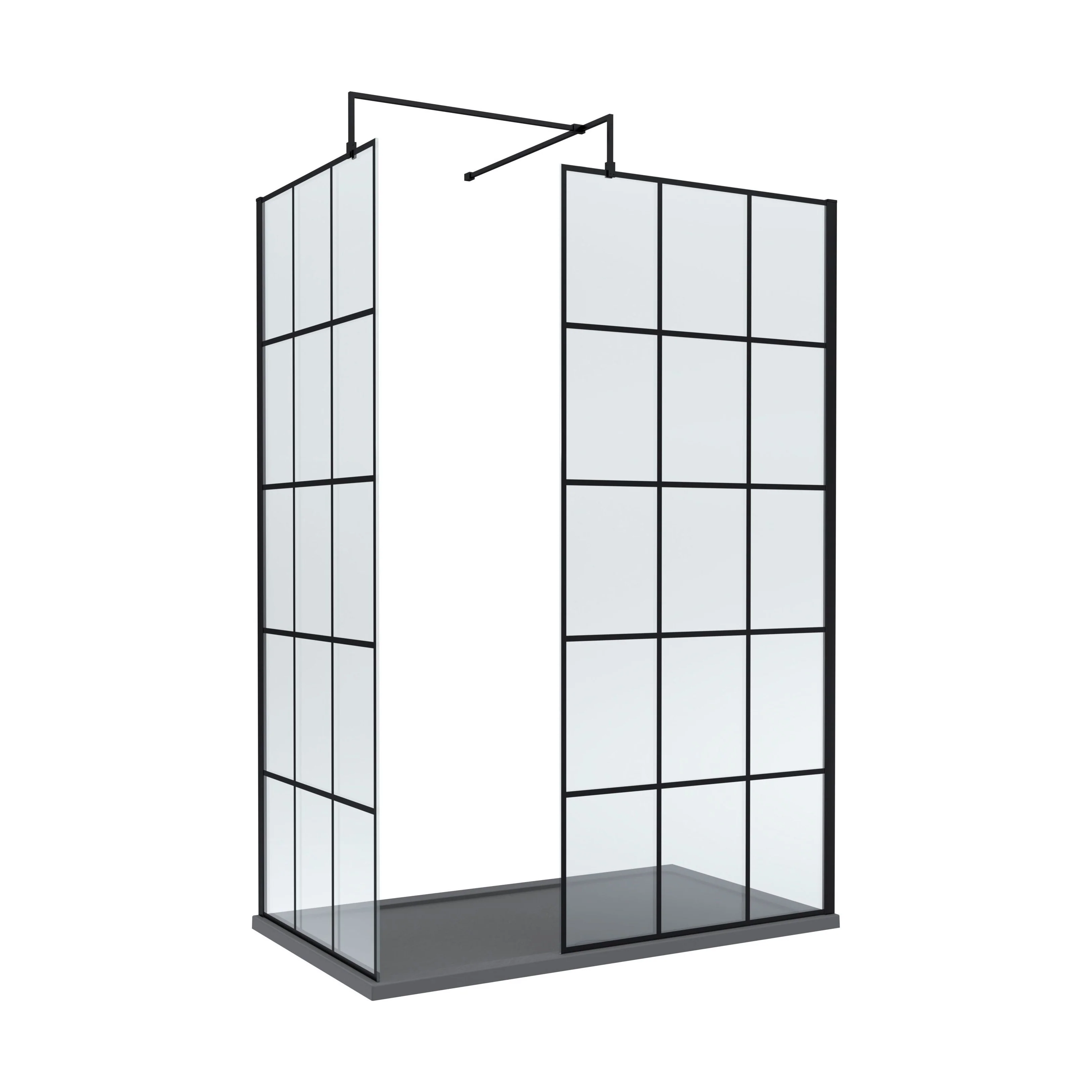 Contemporary 8mm Glass Walk In Wetroom Screens with Matt Black Framed Design and Shower Tray - Choice of Size - Image 13