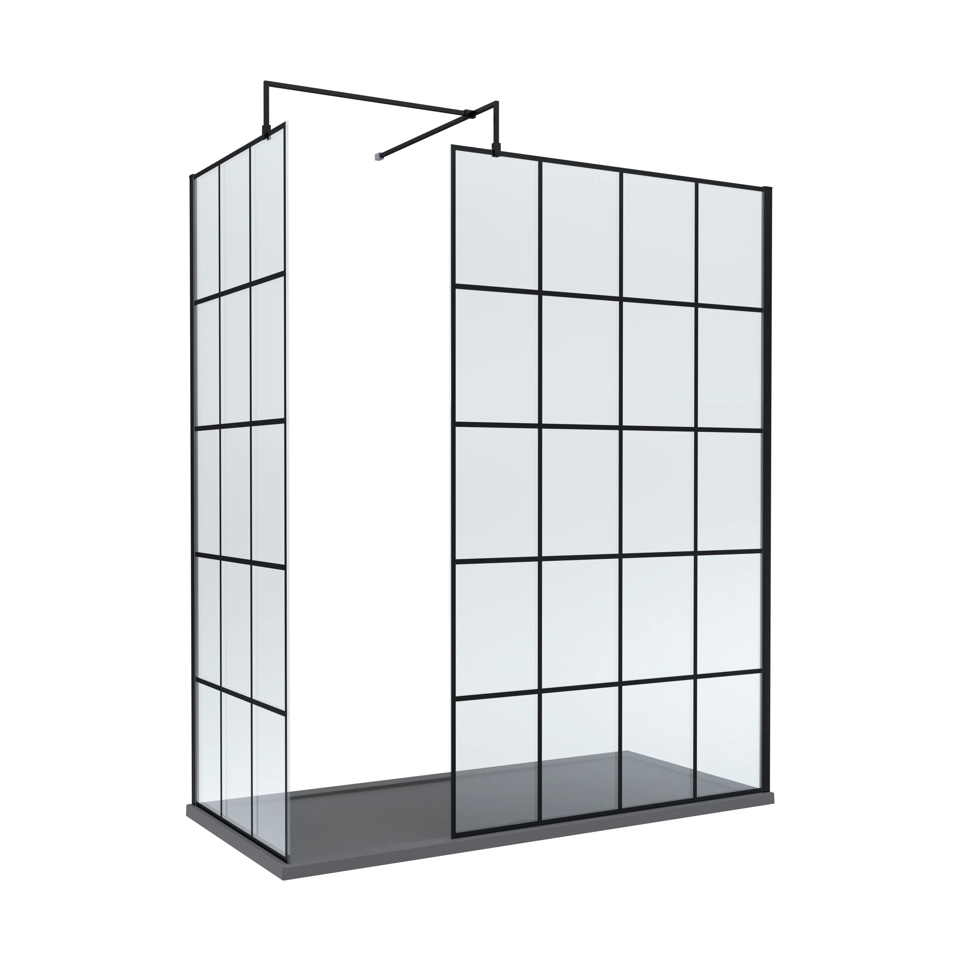 Contemporary 8mm Glass Walk In Wetroom Screens with Matt Black Framed Design and Shower Tray - Choice of Size - Image 17