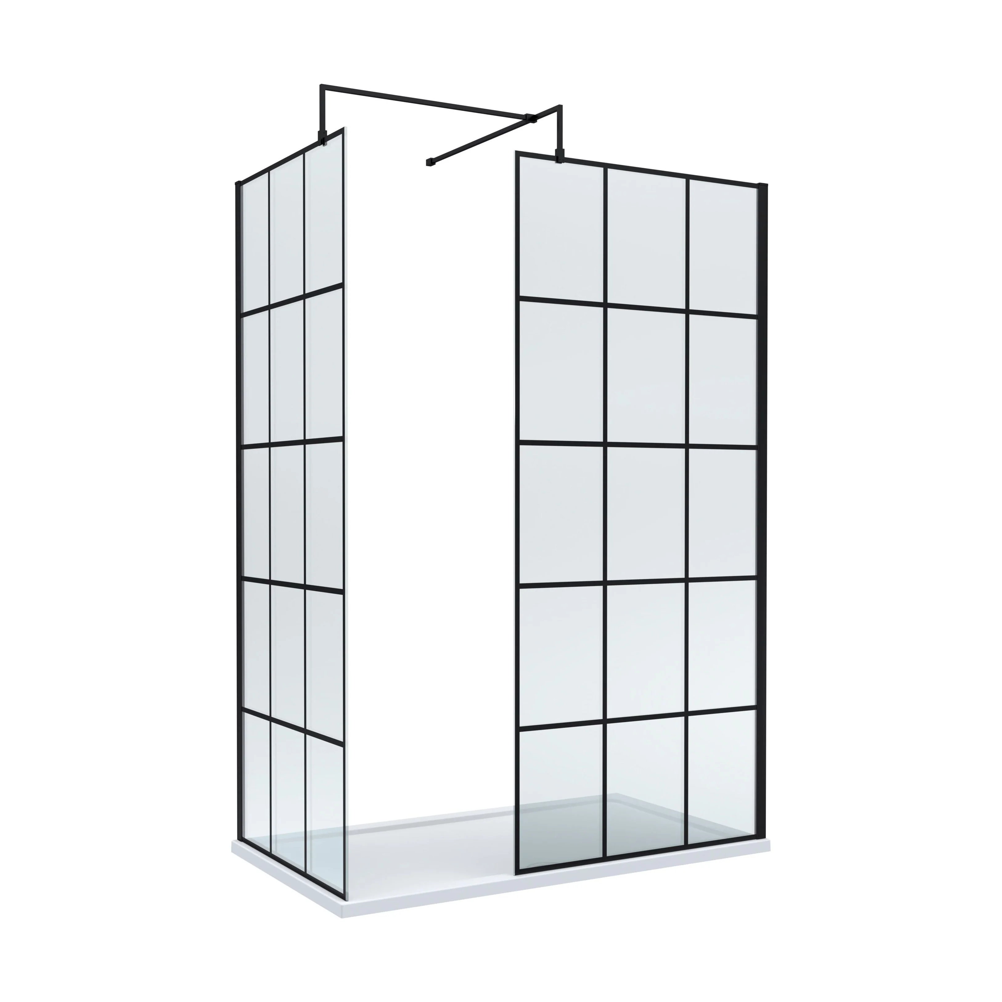 Contemporary 8mm Glass Walk In Wetroom Screens with Matt Black Framed Design and Shower Tray - Choice of Size - Image 6