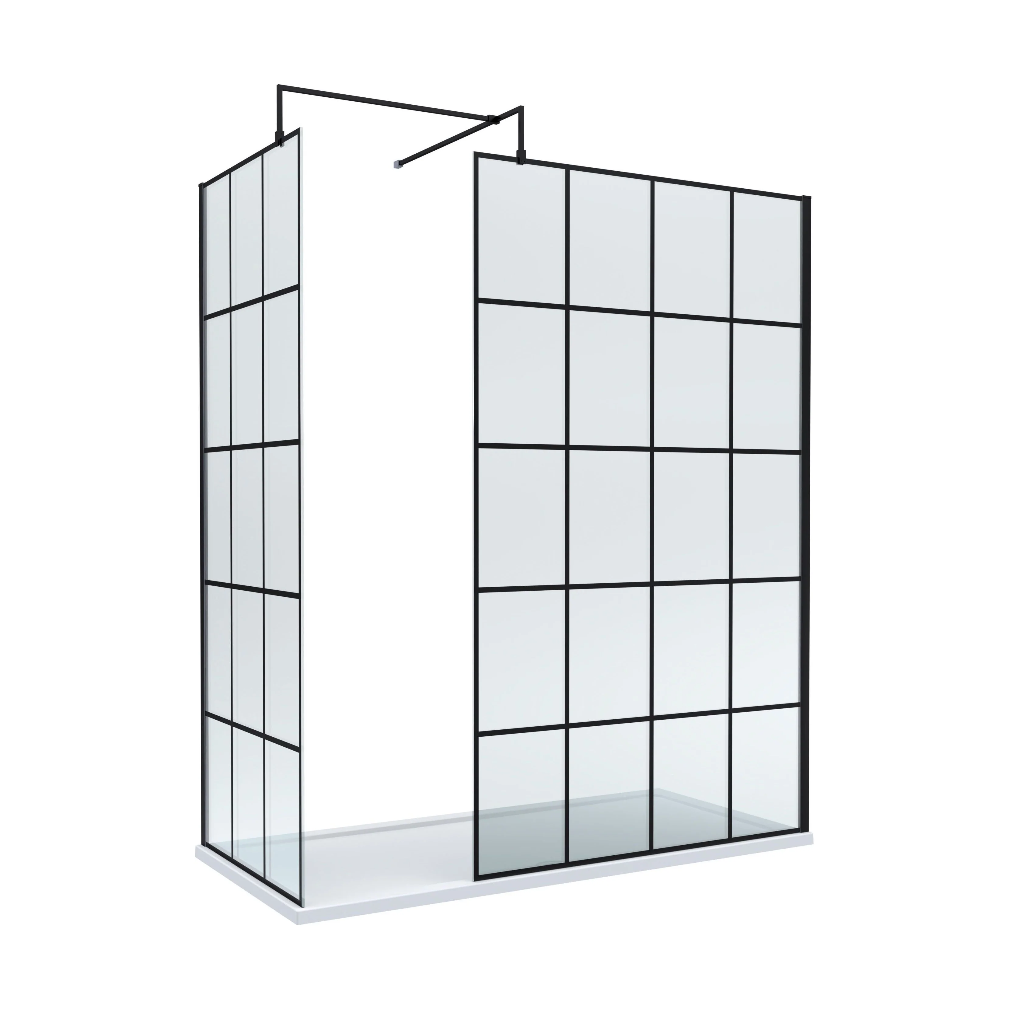 Contemporary 8mm Glass Walk In Wetroom Screens with Matt Black Framed Design and Shower Tray - Choice of Size - Image 7