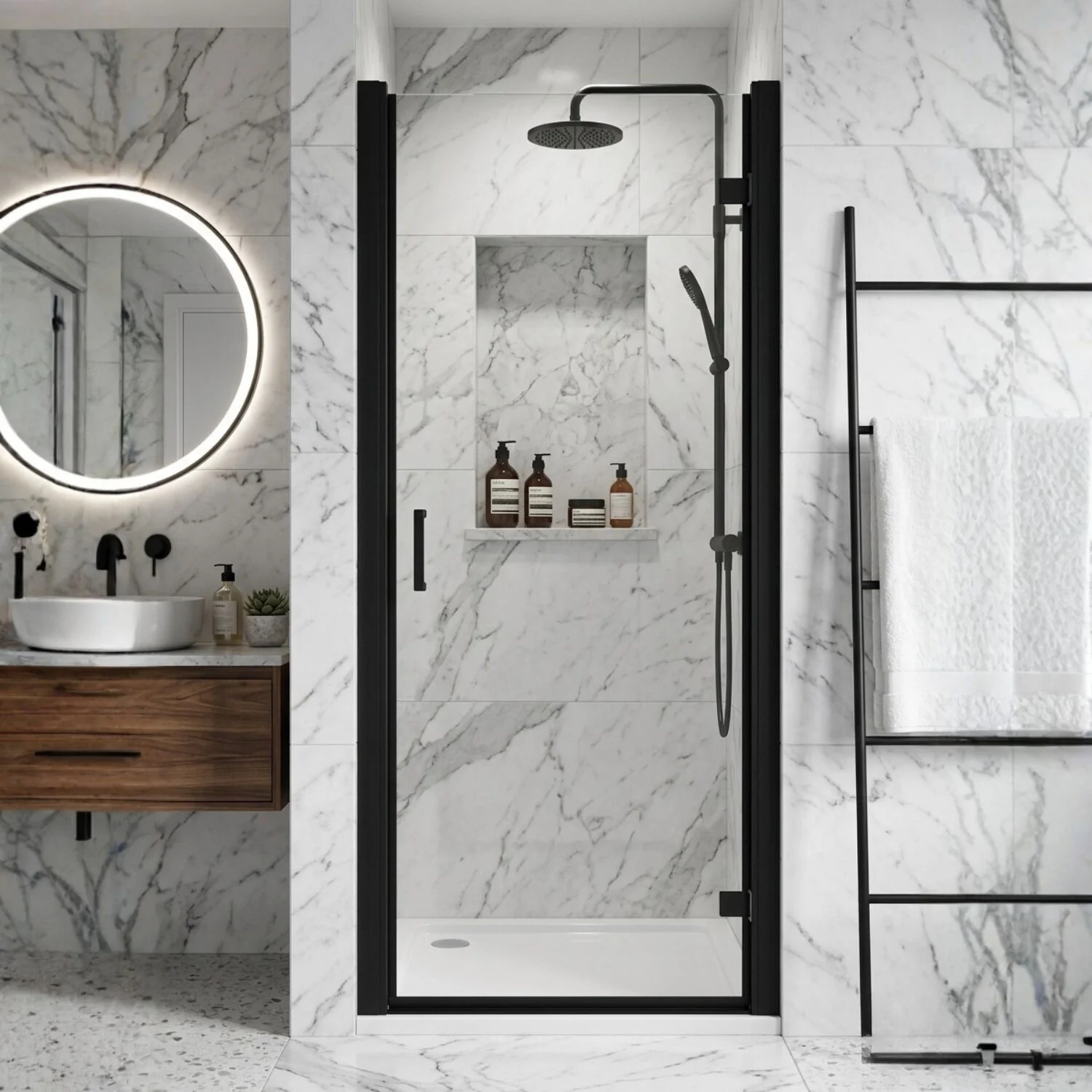 Ellenhall 8mm Toughened Safety Glass Hinged Shower Door, 1900mm Height - Choice of Size and Finish - Image 3