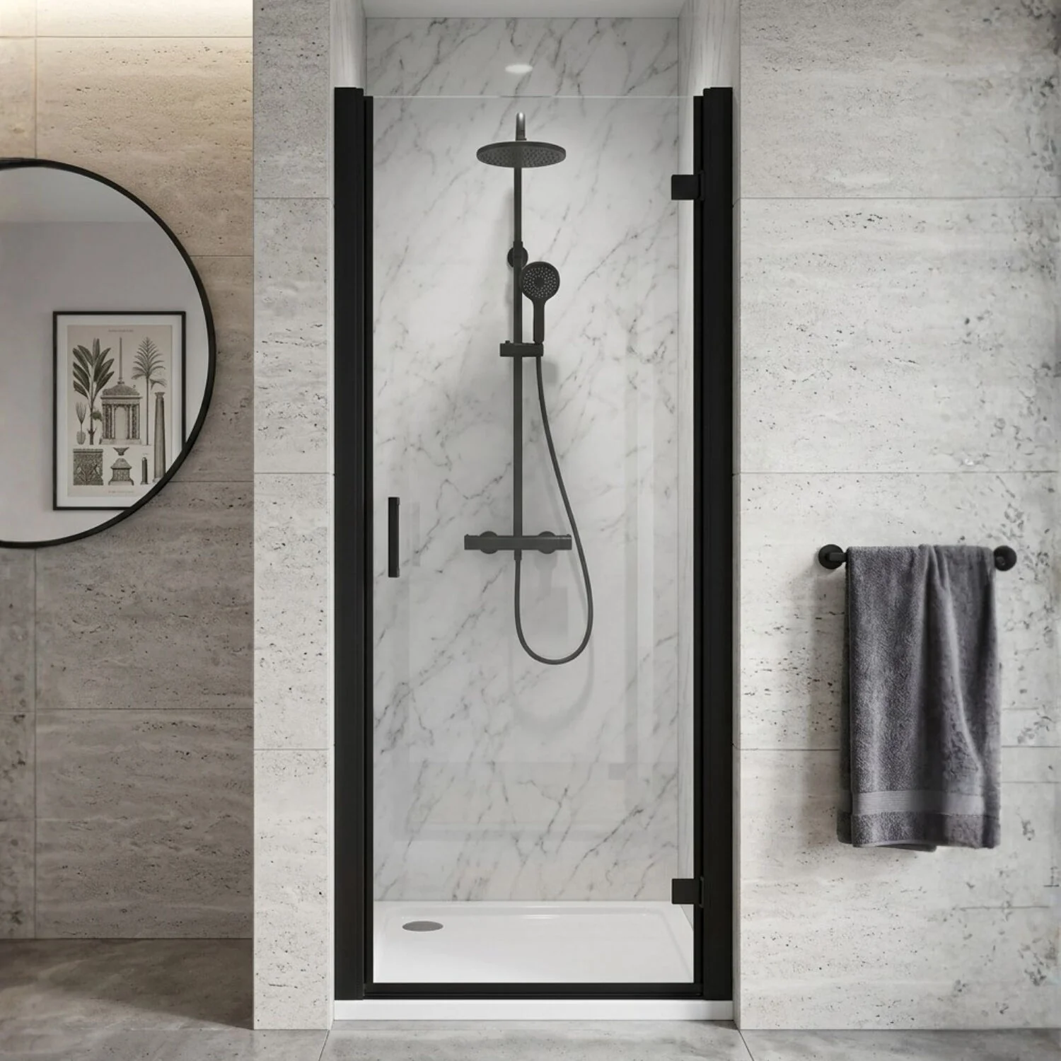 Ellenhall 8mm Toughened Safety Glass Hinged Shower Door, 1900mm Height - Choice of Size and Finish - Image 6