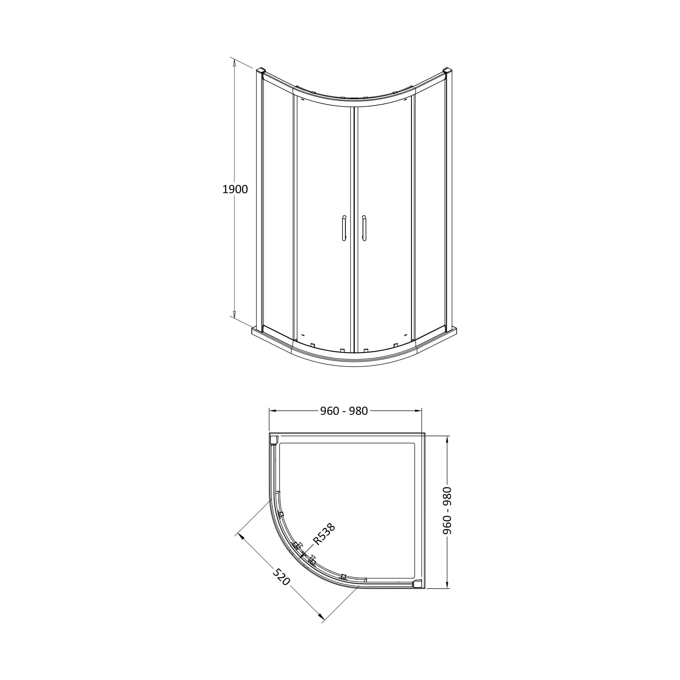 8mm Toughened Safety Glass Quadrant Shower Enclosure and Resin Shower Tray - Choice of Size and Finish - Image 21