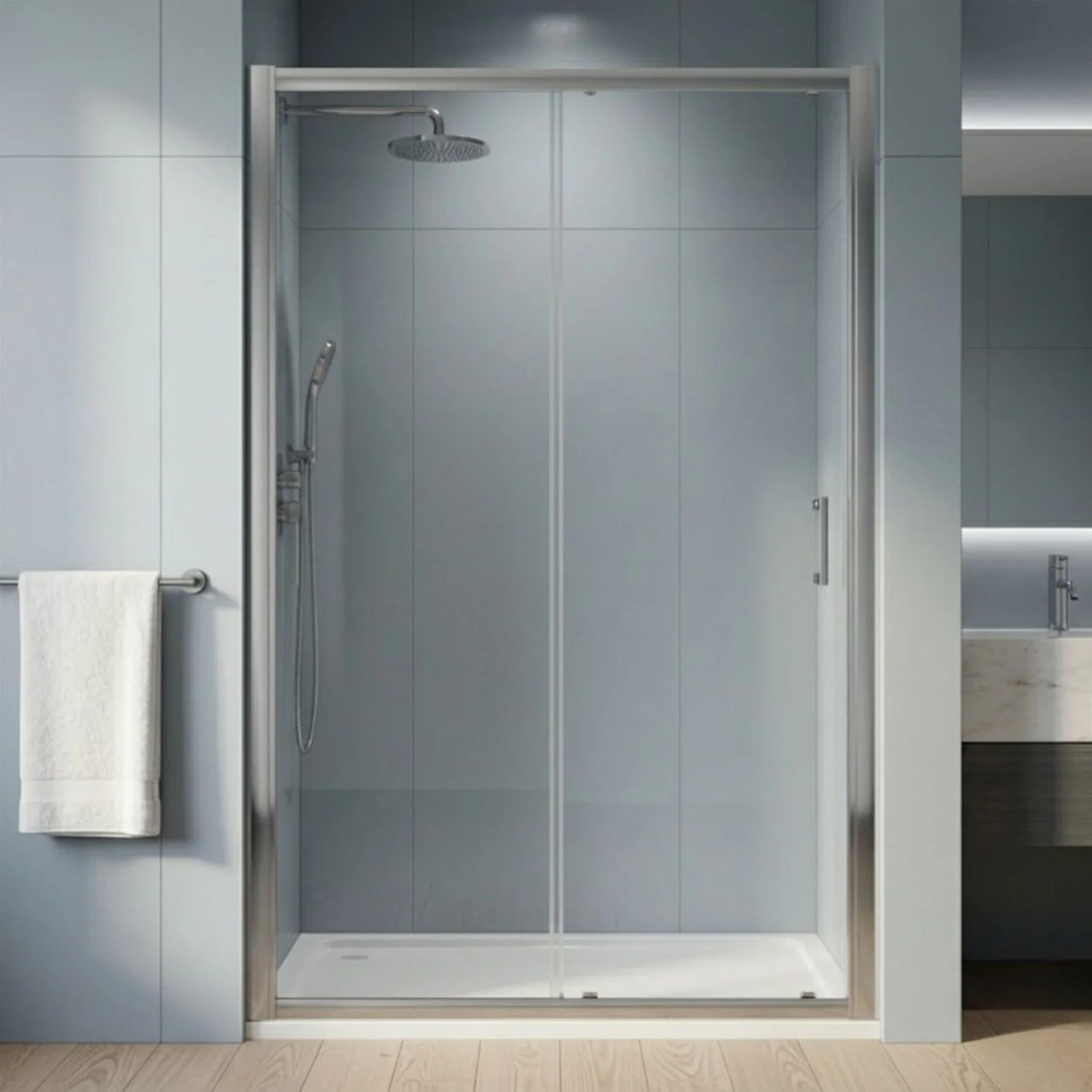 Ellenhall 8mm Toughened Safety Glass Sliding Shower Door, 1900mm Height - Choice of Size and Finish