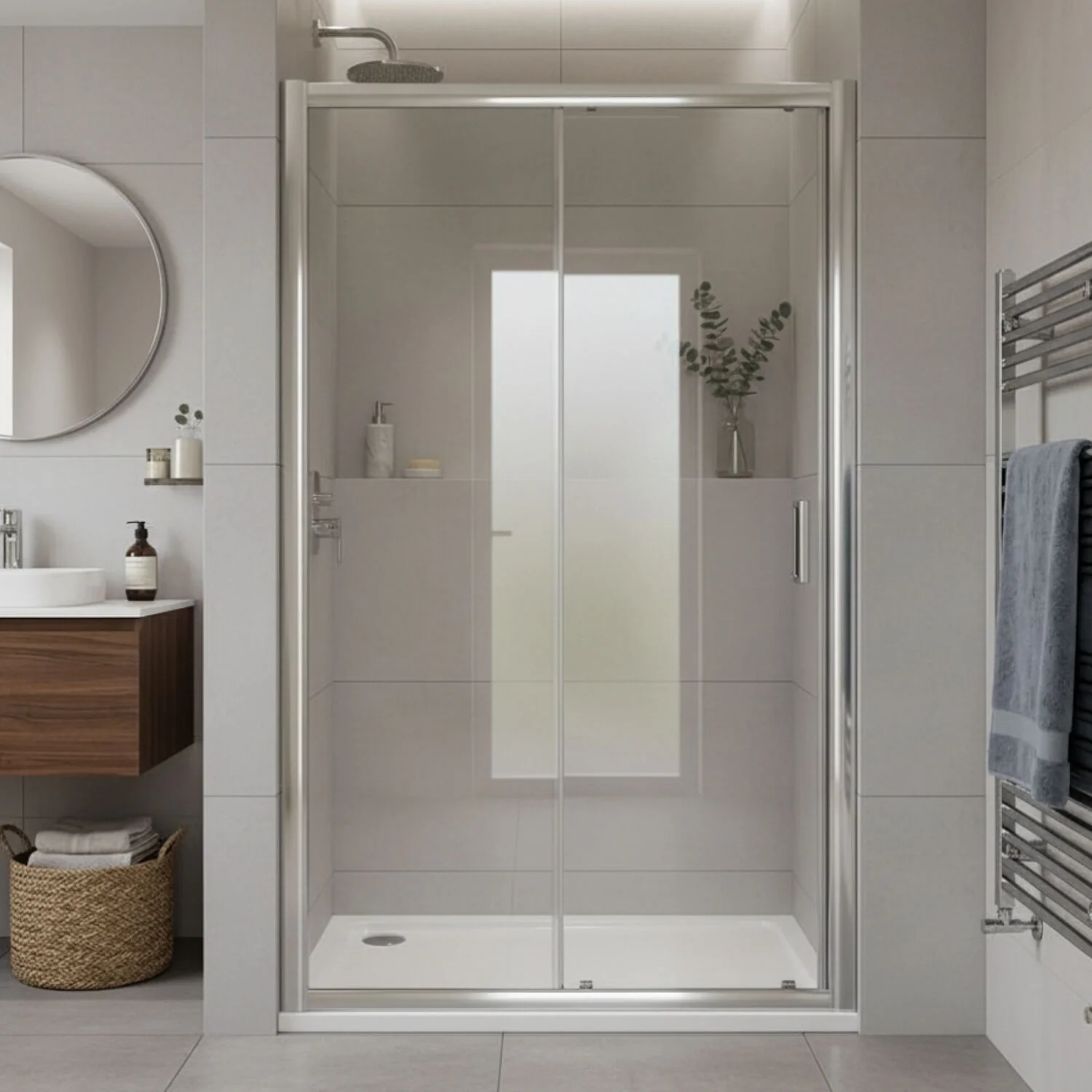 Ellenhall 8mm Toughened Safety Glass Sliding Shower Door, 1900mm Height - Choice of Size and Finish - Image 4