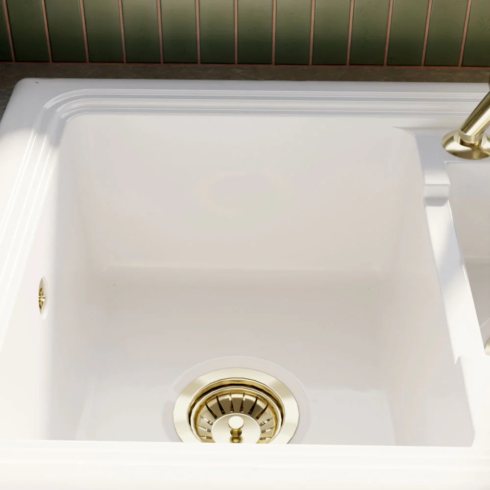 90mm Fireclay Kitchen Sink Basket Strainer Waste with Overflow - Multiple Colours Available - Image 5