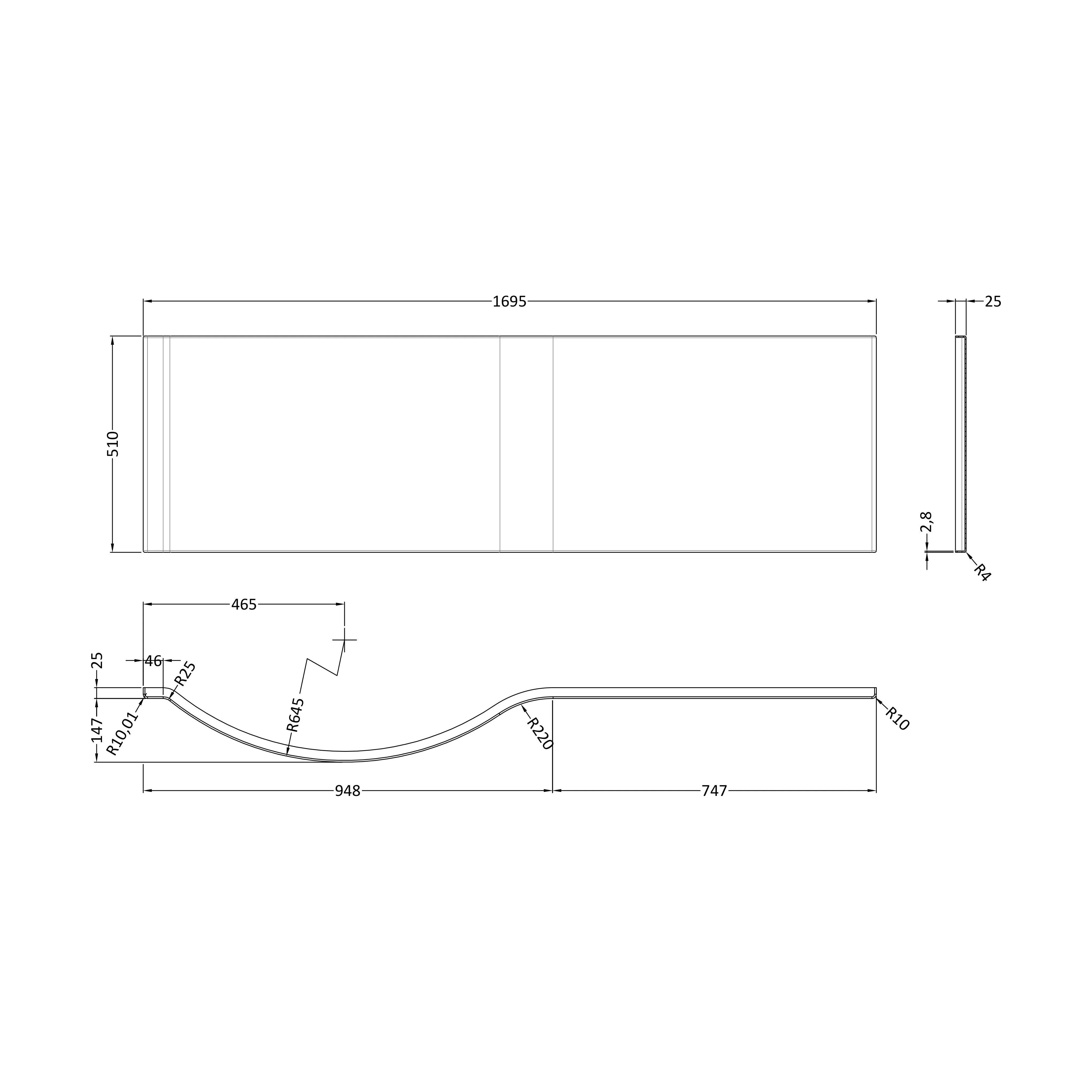 Contemporary Acrylic P-Shaped Front Bath Panel for Curved Shower Baths - Image 3