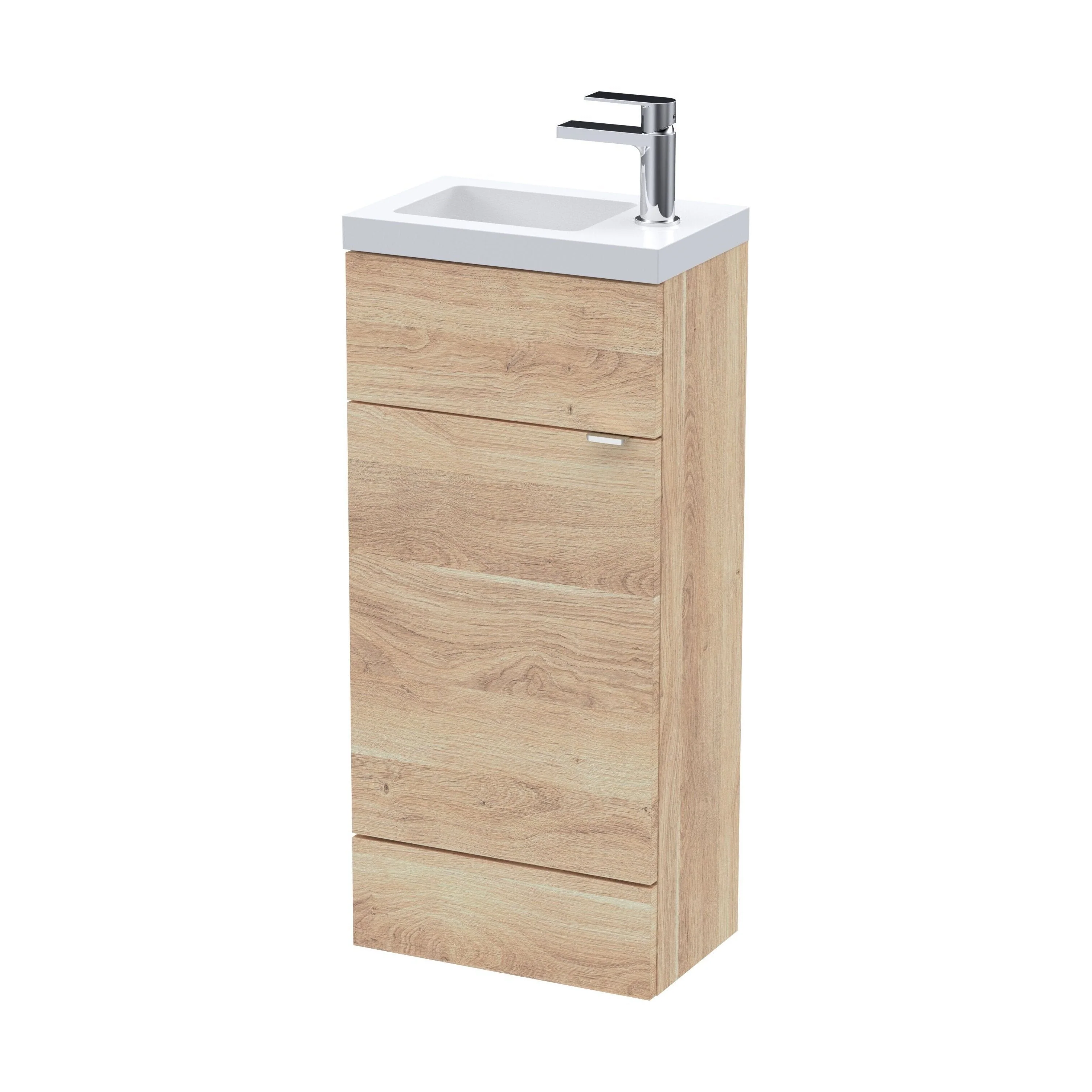 Alrewas Contemporary 1 Door Floor Standing Compact Vanity Unit with Basin, Bleached Oak, 400mm