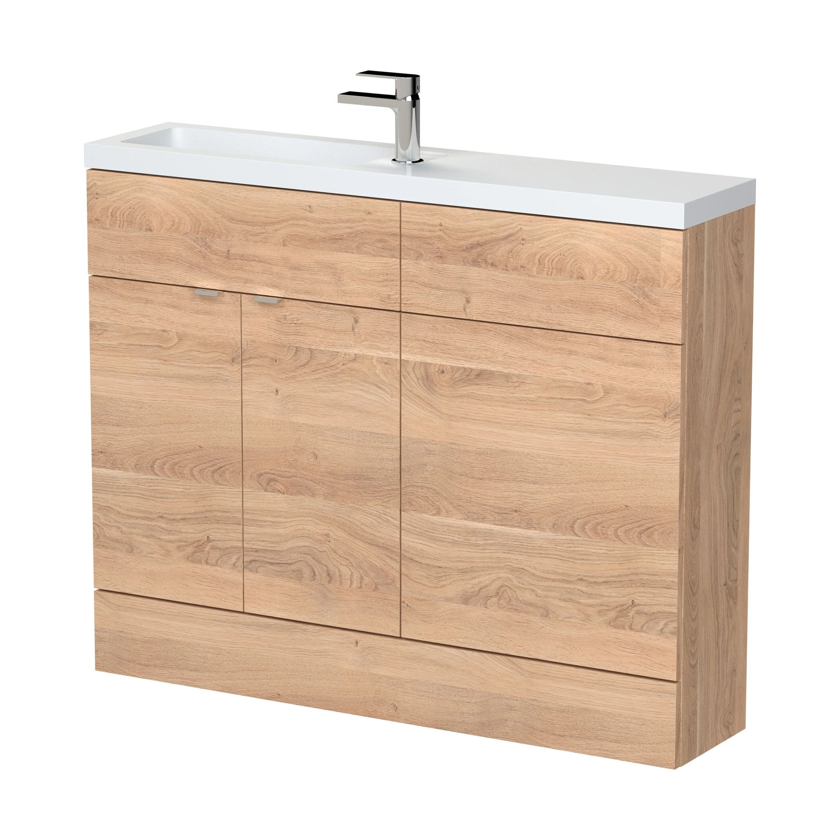 Alrewas Contemporary 2 Door Floor Standing Compact Combination Unit with Basin, Bleached Oak, 1100mm
