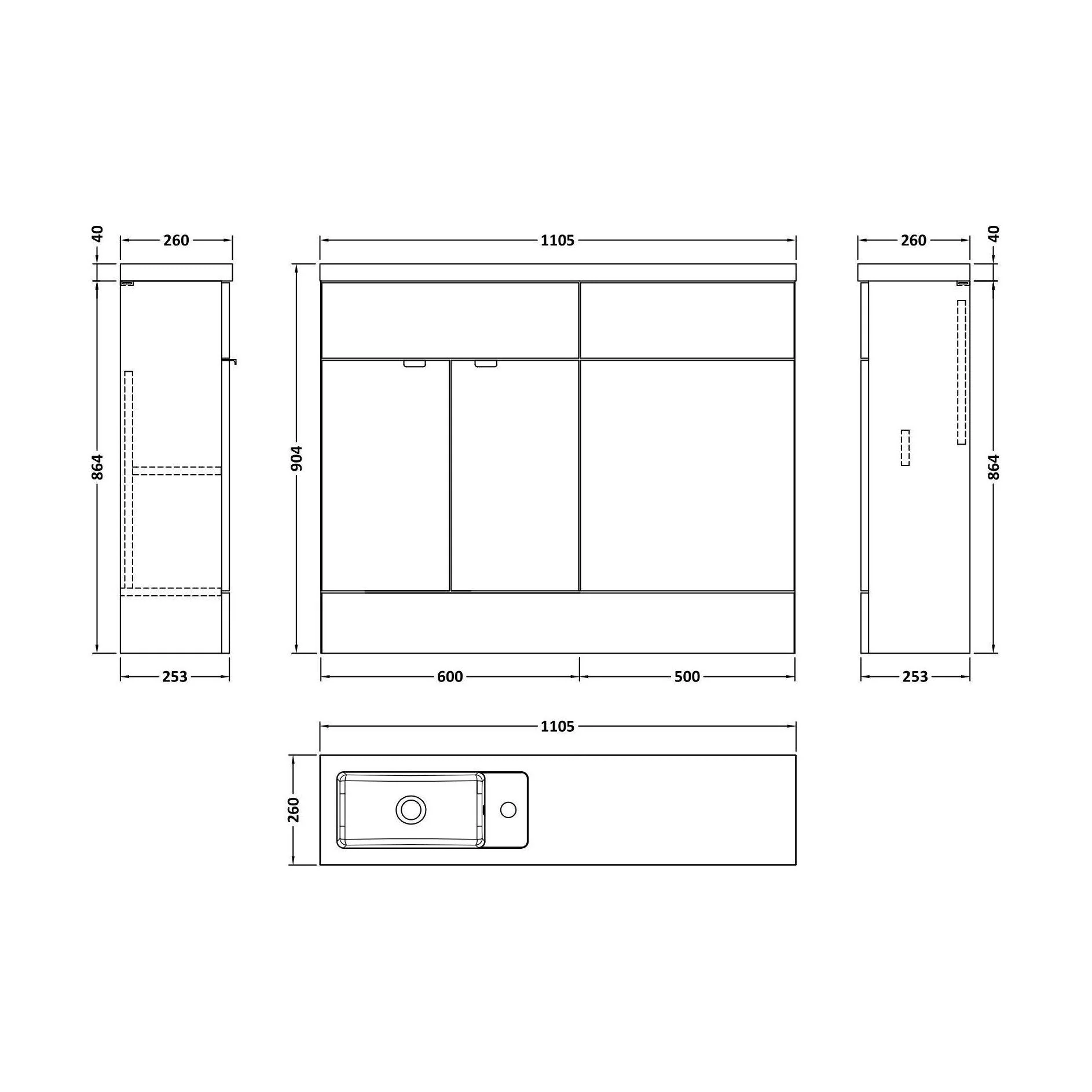Alrewas Contemporary 2 Door Floor Standing Compact Combination Unit with Basin, Bleached Oak, 1100mm - Image 2