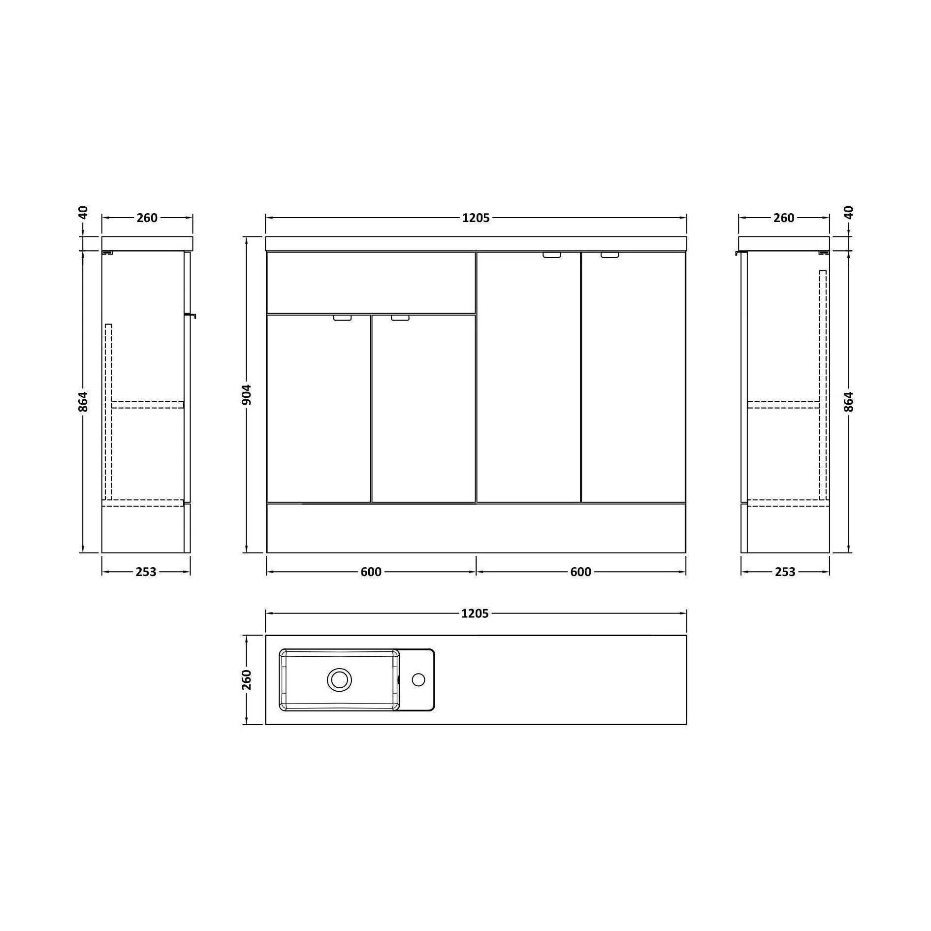 Alrewas Contemporary 2 Door Floor Standing Compact Combination Unit with Basin, Bleached Oak, 1200mm - Image 2