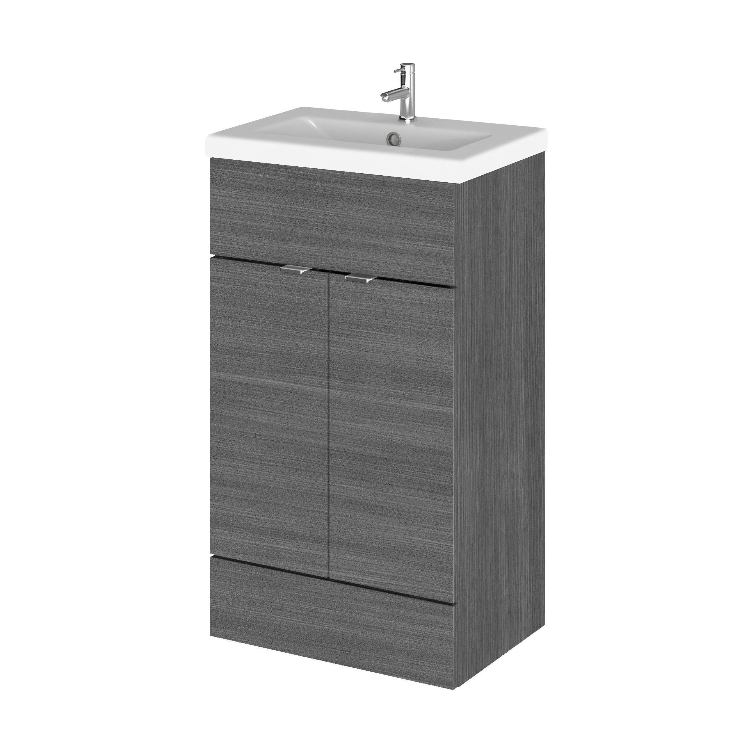 Alrewas Contemporary 2 Door Floor Standing Vanity Unit with Basin, Anthracite Woodgrain, 500mm