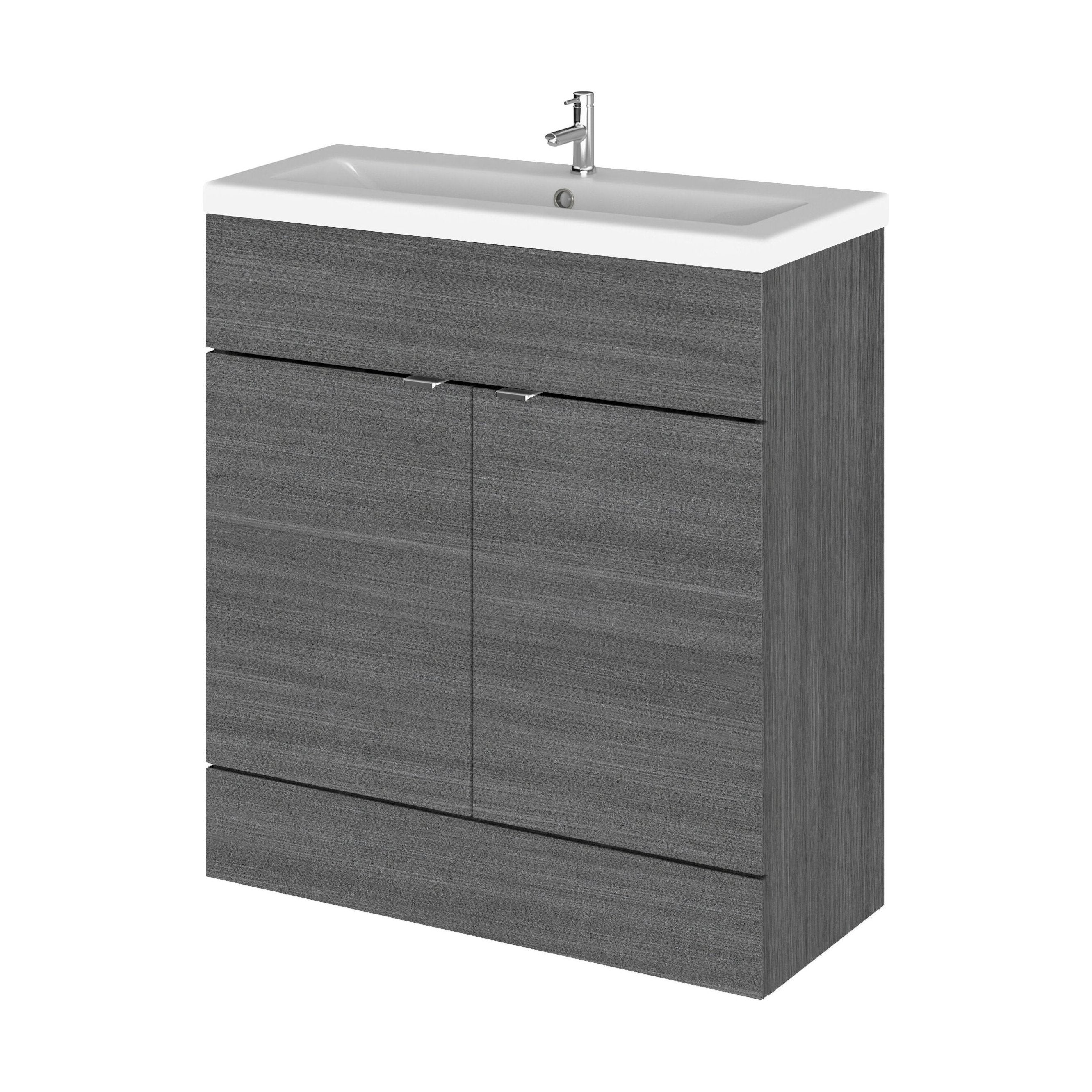 Alrewas Contemporary 2 Door Floor Standing Vanity Unit with Basin, Anthracite Woodgrain, 800mm