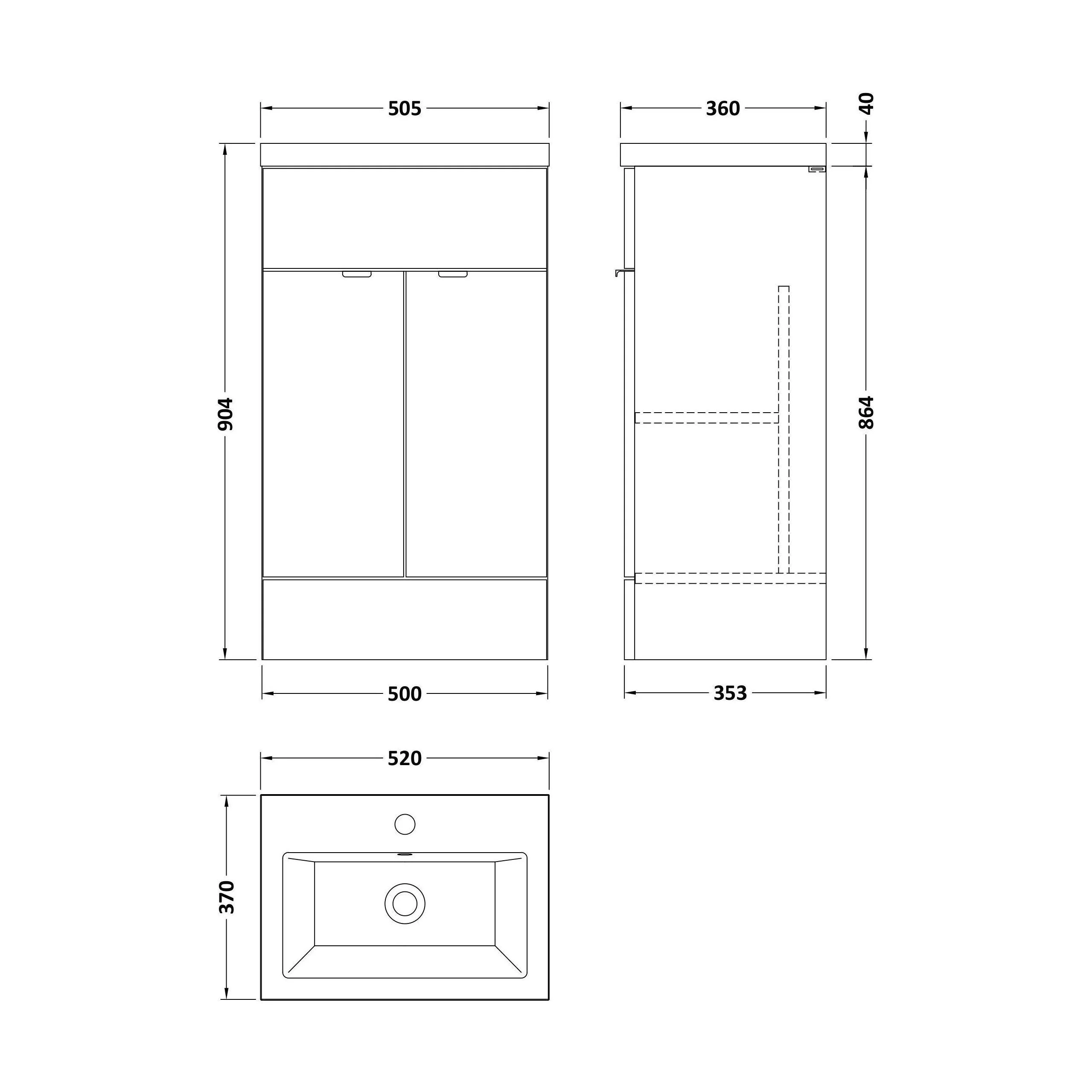 Alrewas Contemporary 2 Door Floor Standing Vanity Unit with Basin, Bleached Oak, 500mm - Image 2