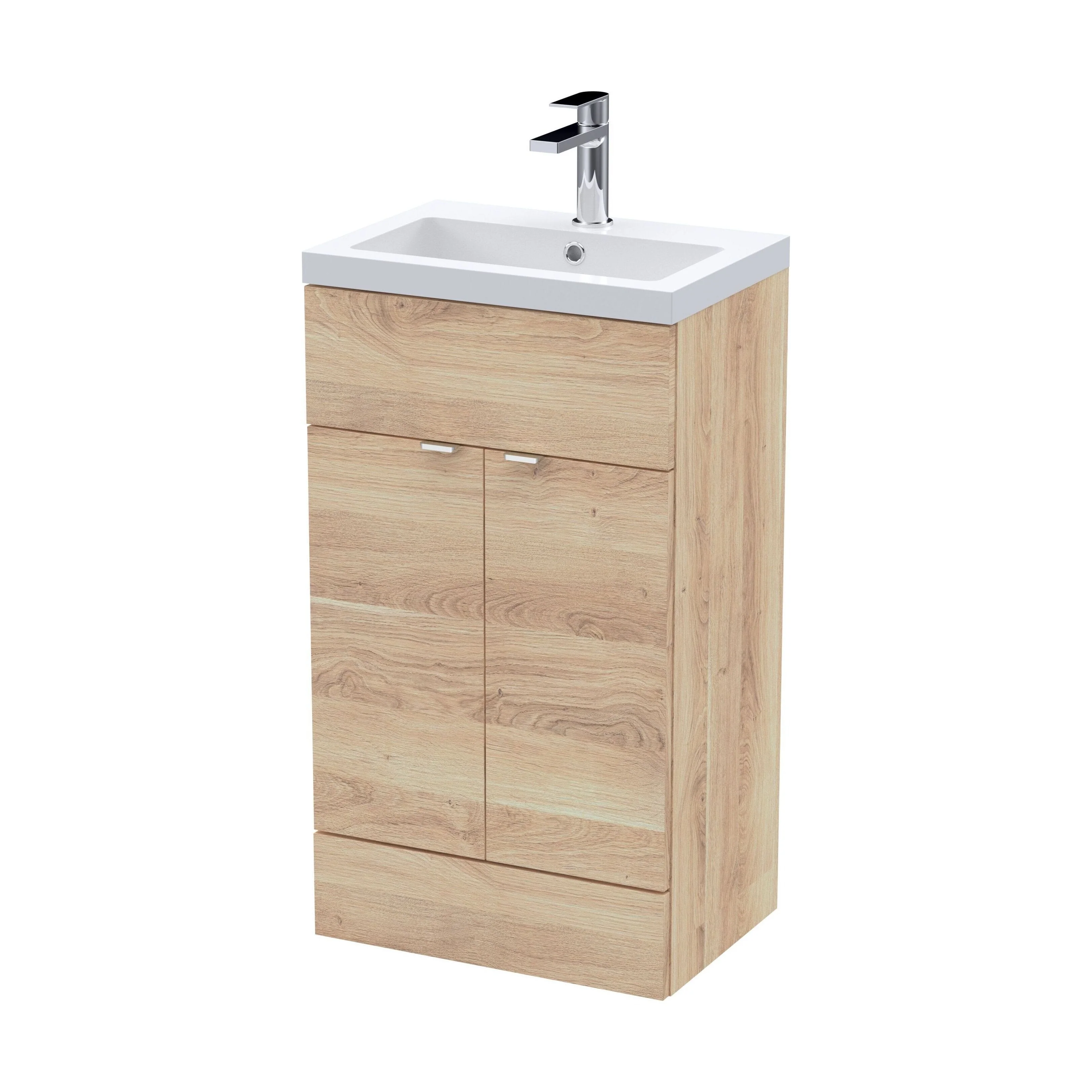 Alrewas Contemporary 2 Door Floor Standing Vanity Unit with Basin, Bleached Oak, 500mm