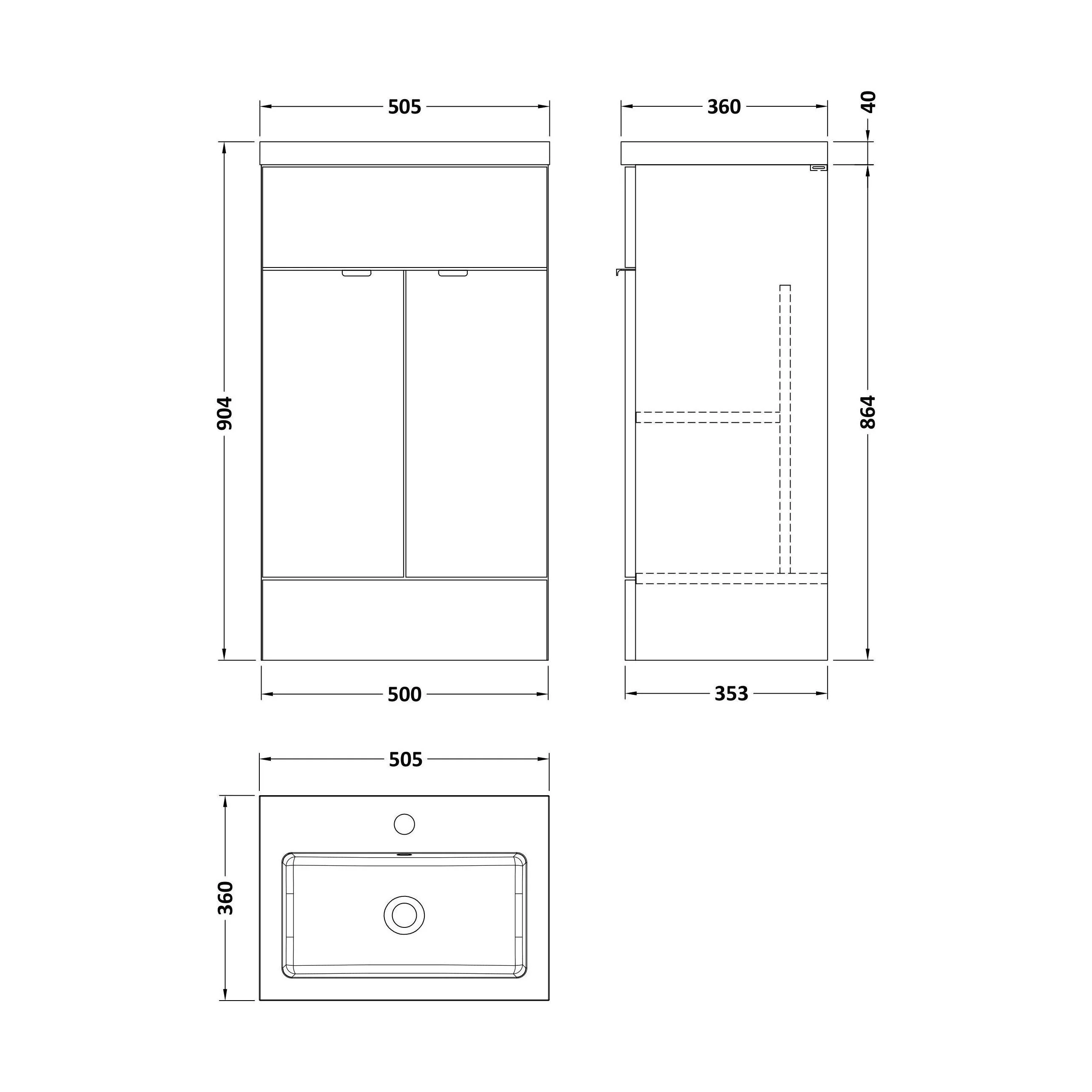 Alrewas Contemporary 2 Door Floor Standing Vanity Unit with Basin, Bleached Oak, 500mm - Image 2