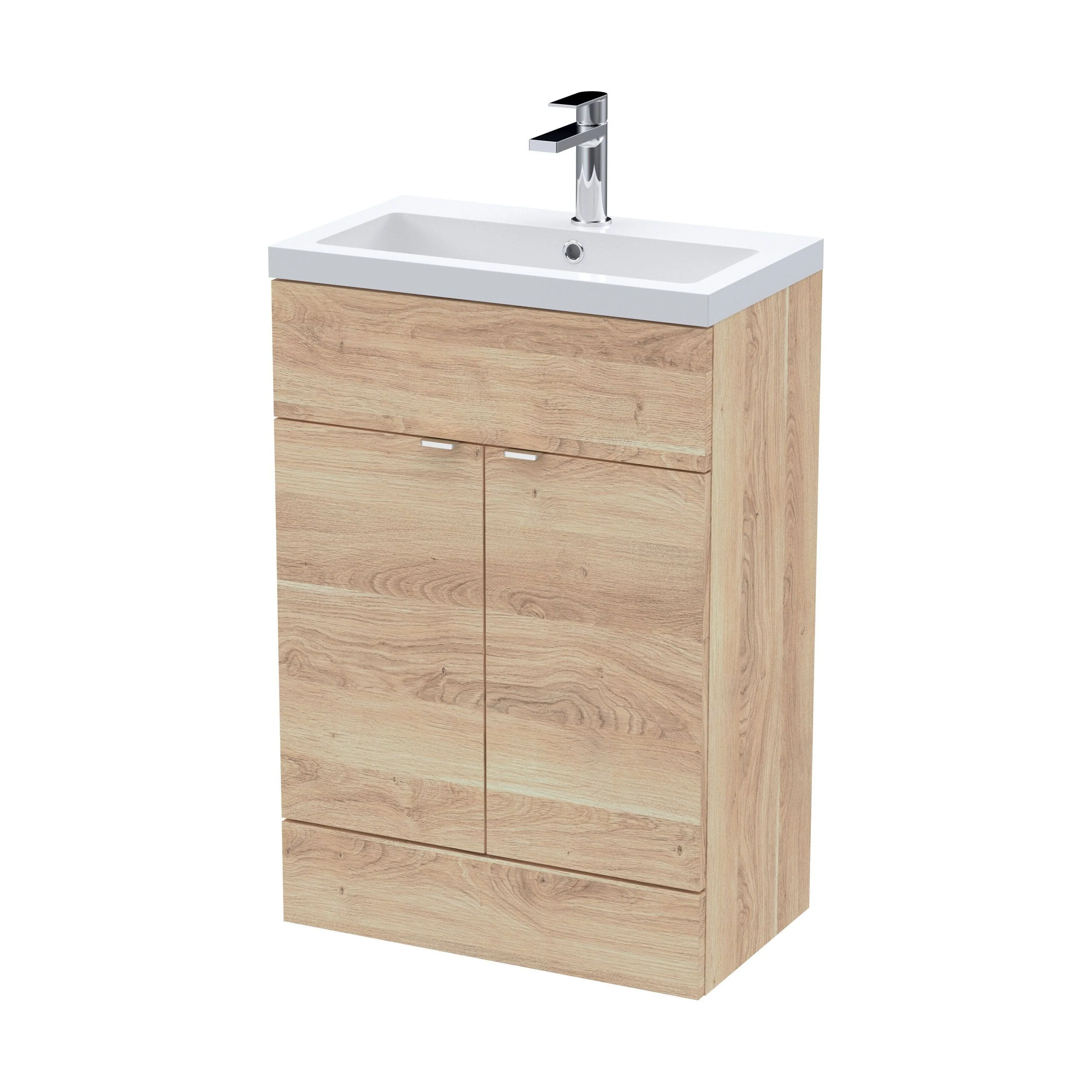 Alrewas Contemporary 2 Door Floor Standing Vanity Unit with Basin, Bleached Oak, 600mm