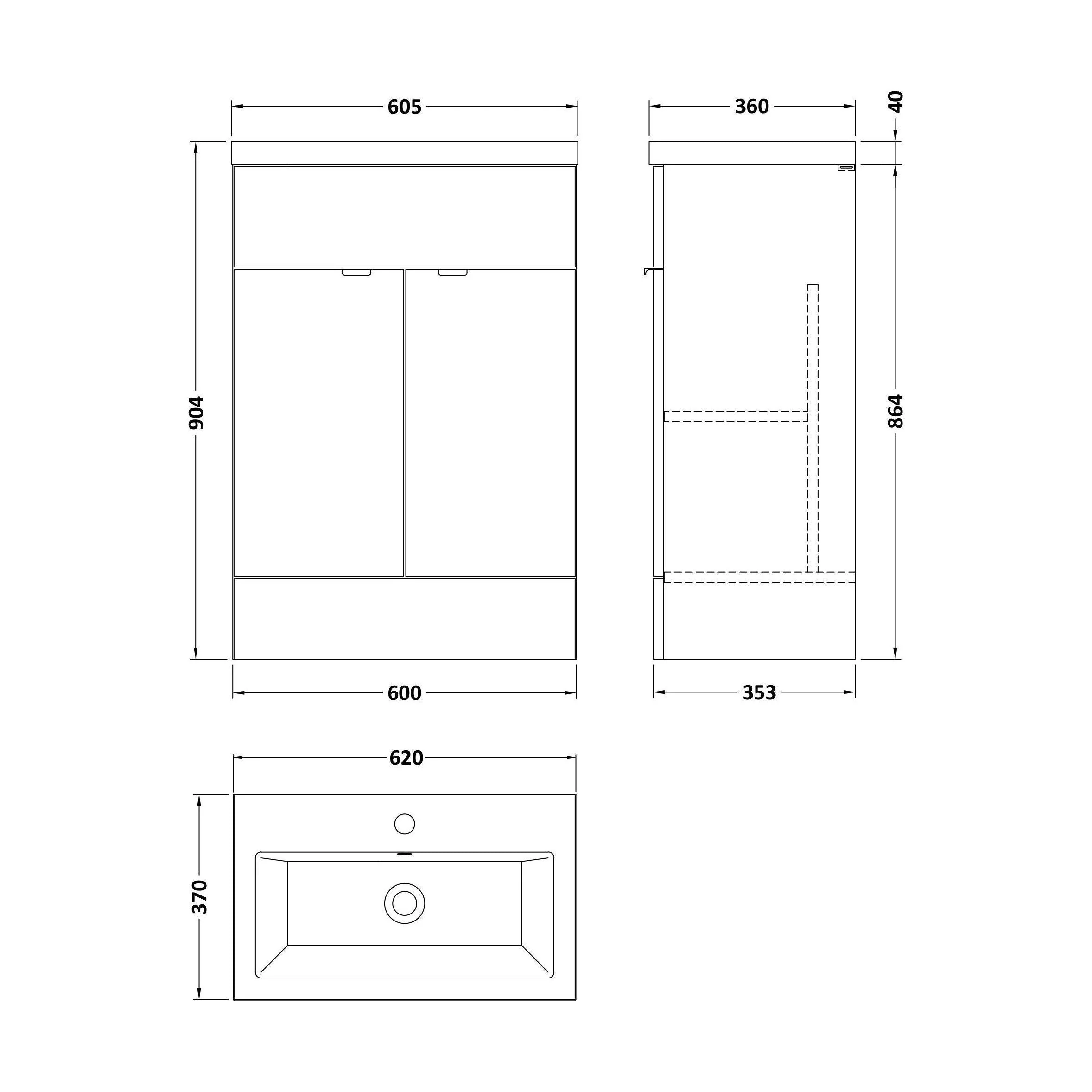 Alrewas Contemporary 2 Door Floor Standing Vanity Unit with Basin, Bleached Oak, 600mm - Image 2