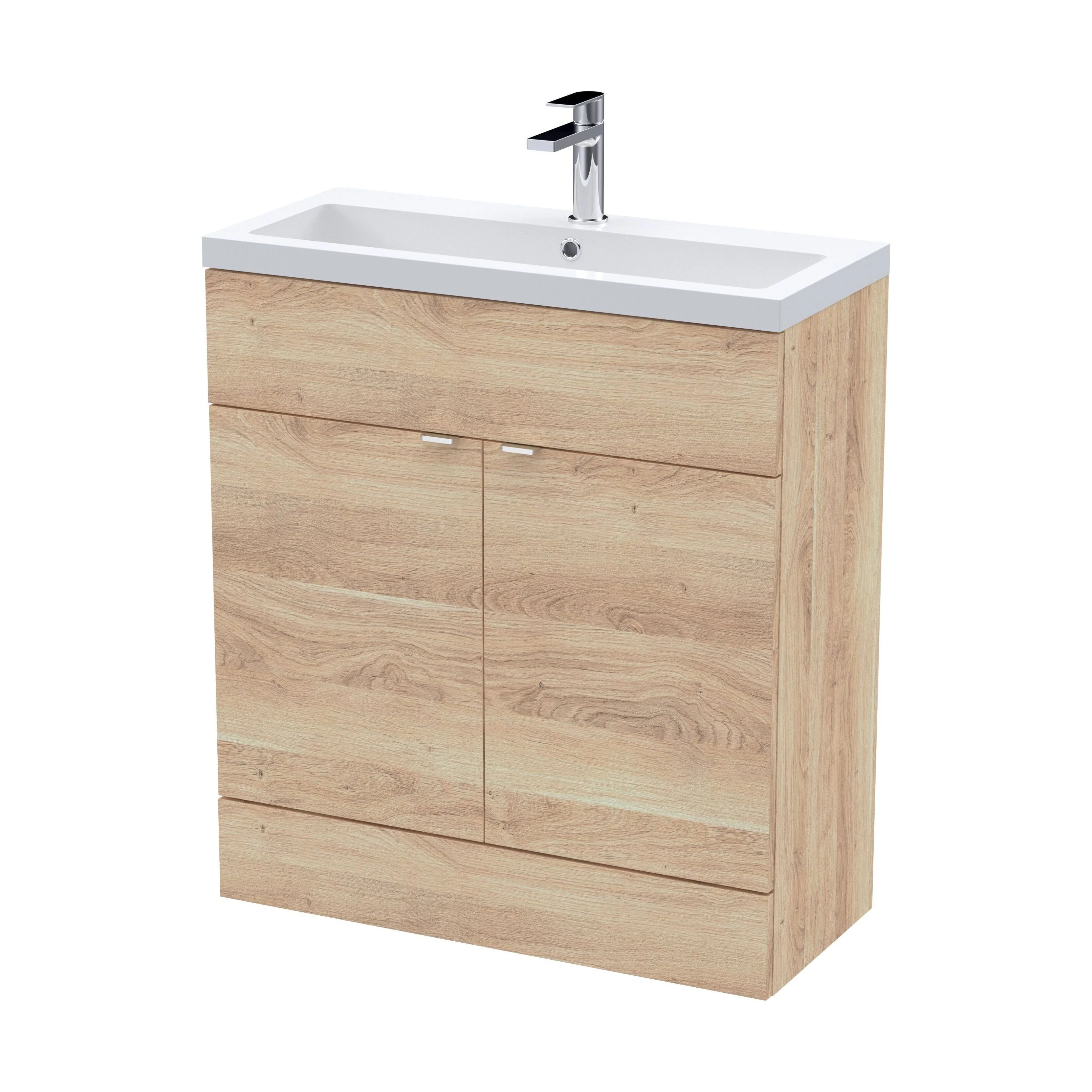 Alrewas Contemporary 2 Door Floor Standing Vanity Unit with Basin, Bleached Oak, 800mm
