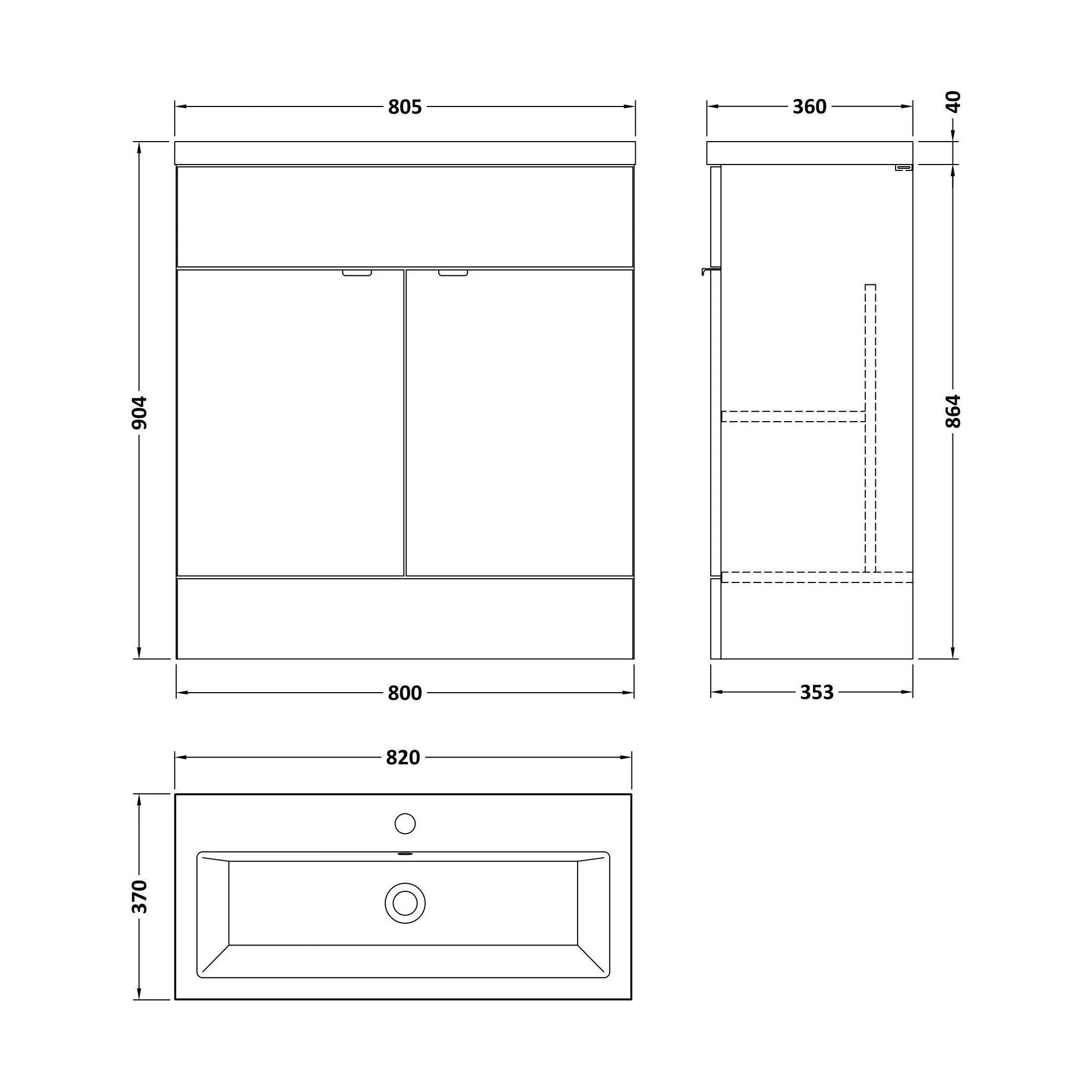 Alrewas Contemporary 2 Door Floor Standing Vanity Unit with Basin, Bleached Oak, 800mm - Image 2