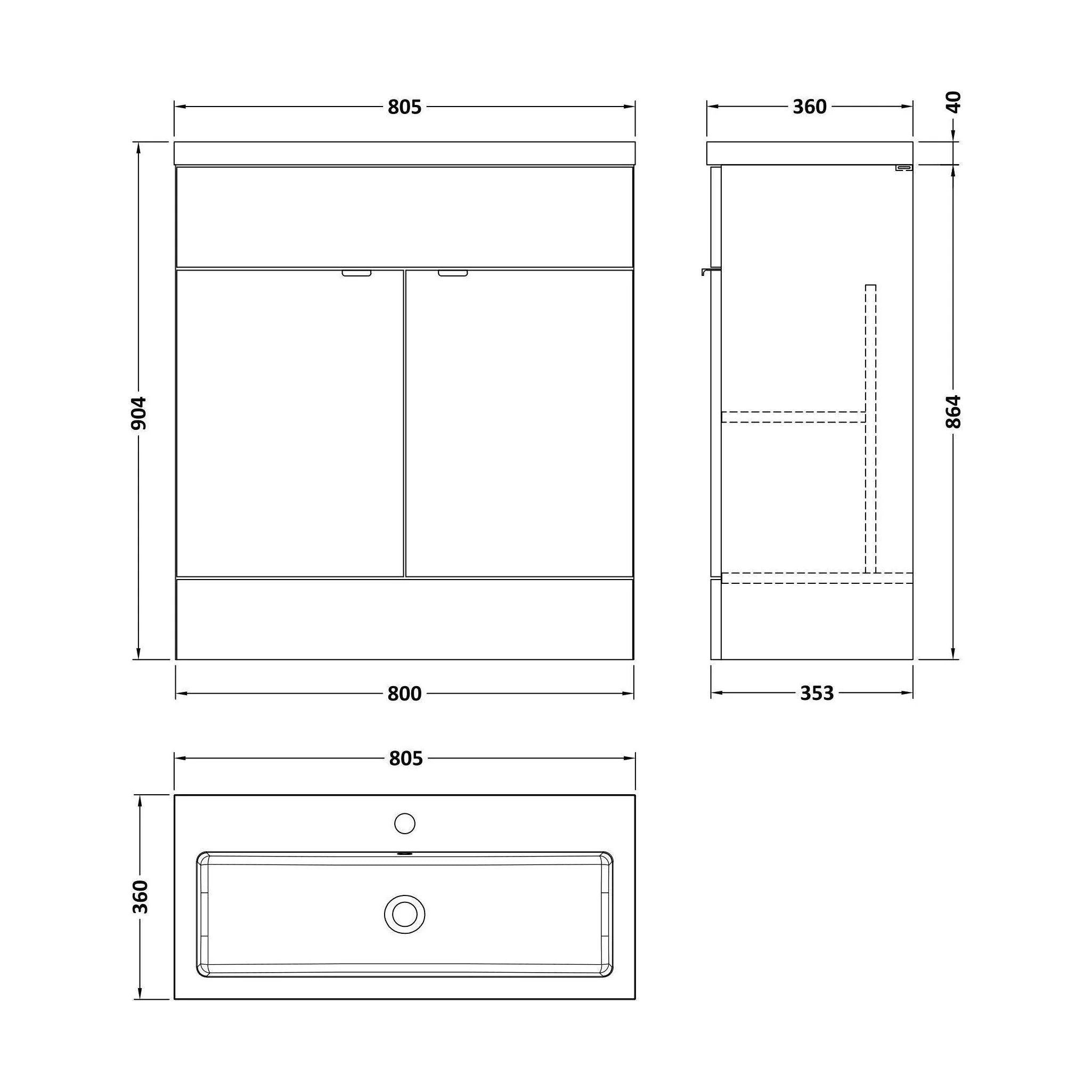 Alrewas Contemporary 2 Door Floor Standing Vanity Unit with Basin, Bleached Oak, 800mm - Image 2