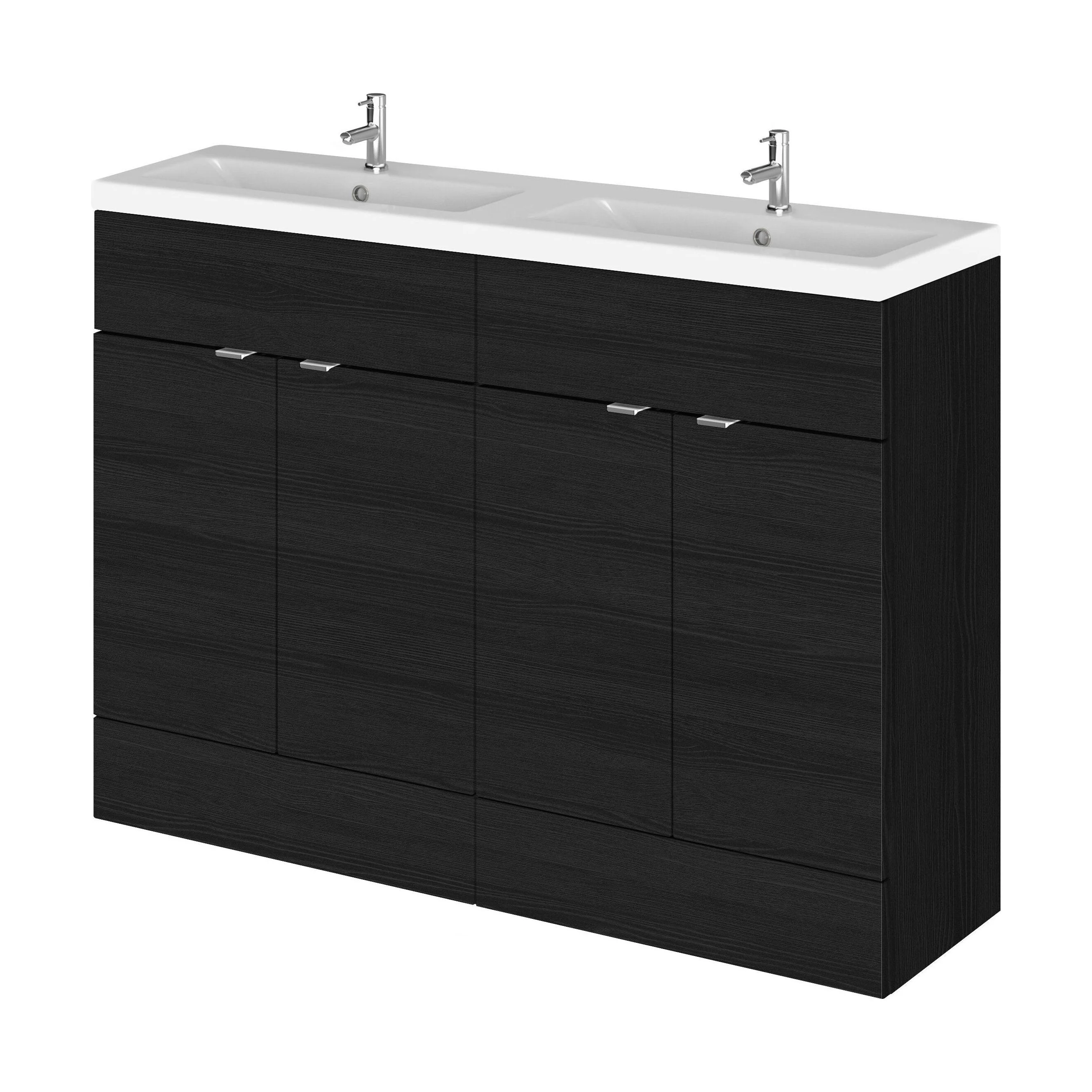 Alrewas Contemporary 2 Door Floor Standing Vanity Unit with Basin, Charcoal Black, 1200mm