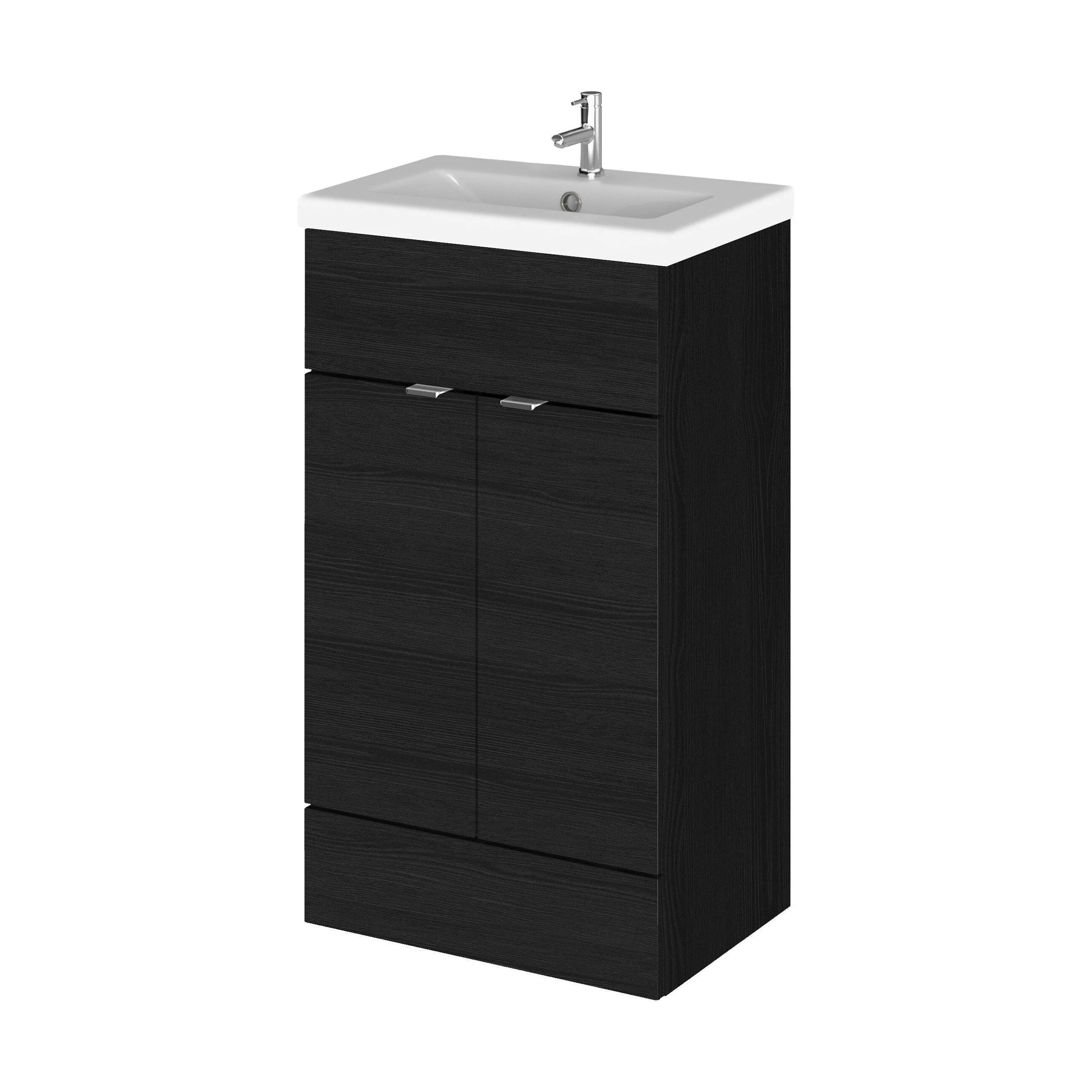 Alrewas Contemporary 2 Door Floor Standing Vanity Unit with Basin, Charcoal Black, 500mm