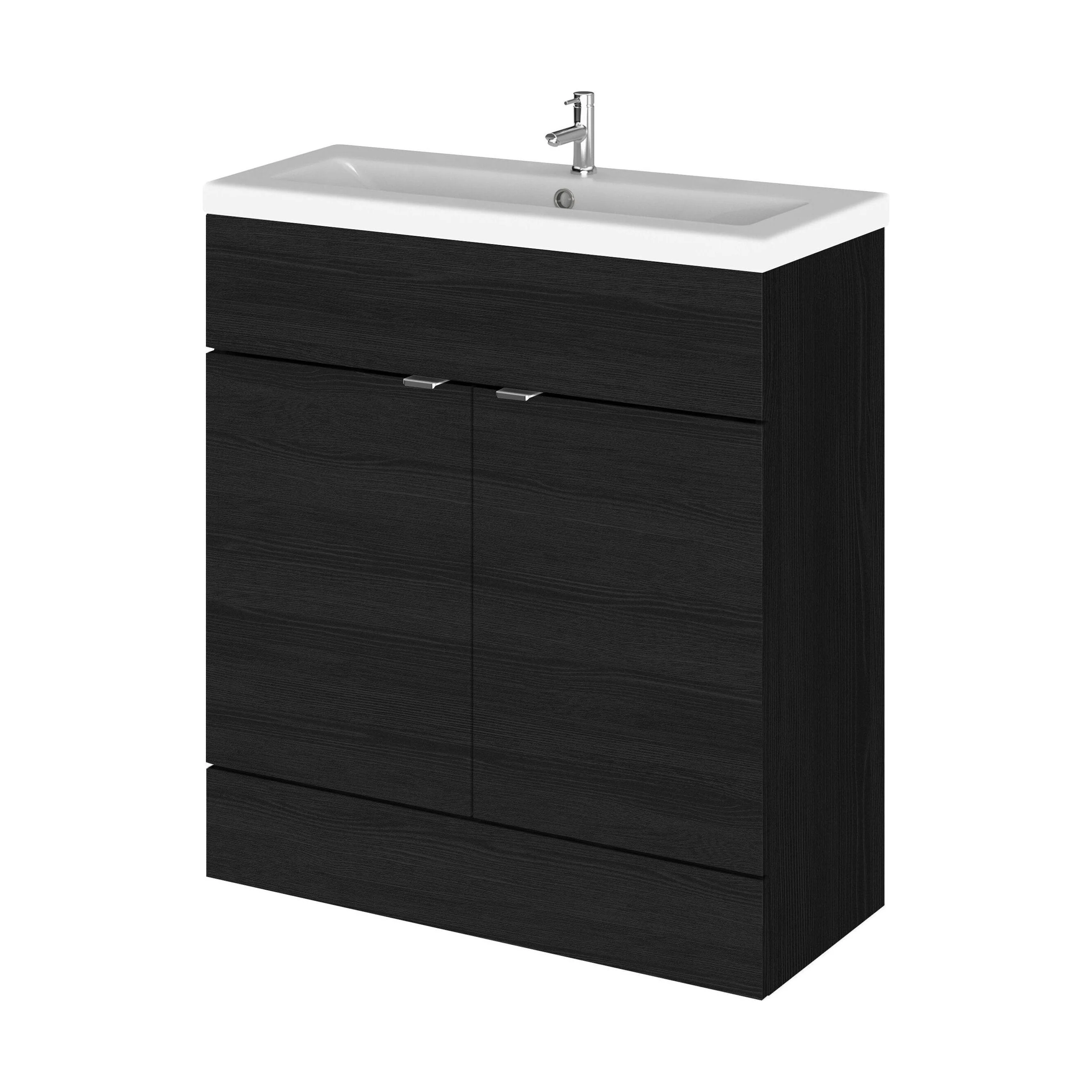Alrewas Contemporary 2 Door Floor Standing Vanity Unit with Basin, Charcoal Black, 800mm