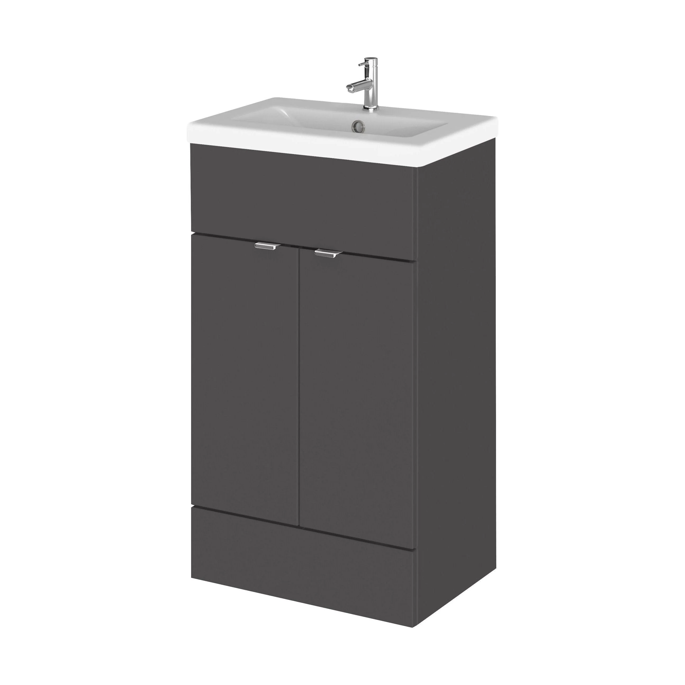 Alrewas Contemporary 2 Door Floor Standing Vanity Unit with Basin, Gloss Grey, 500mm