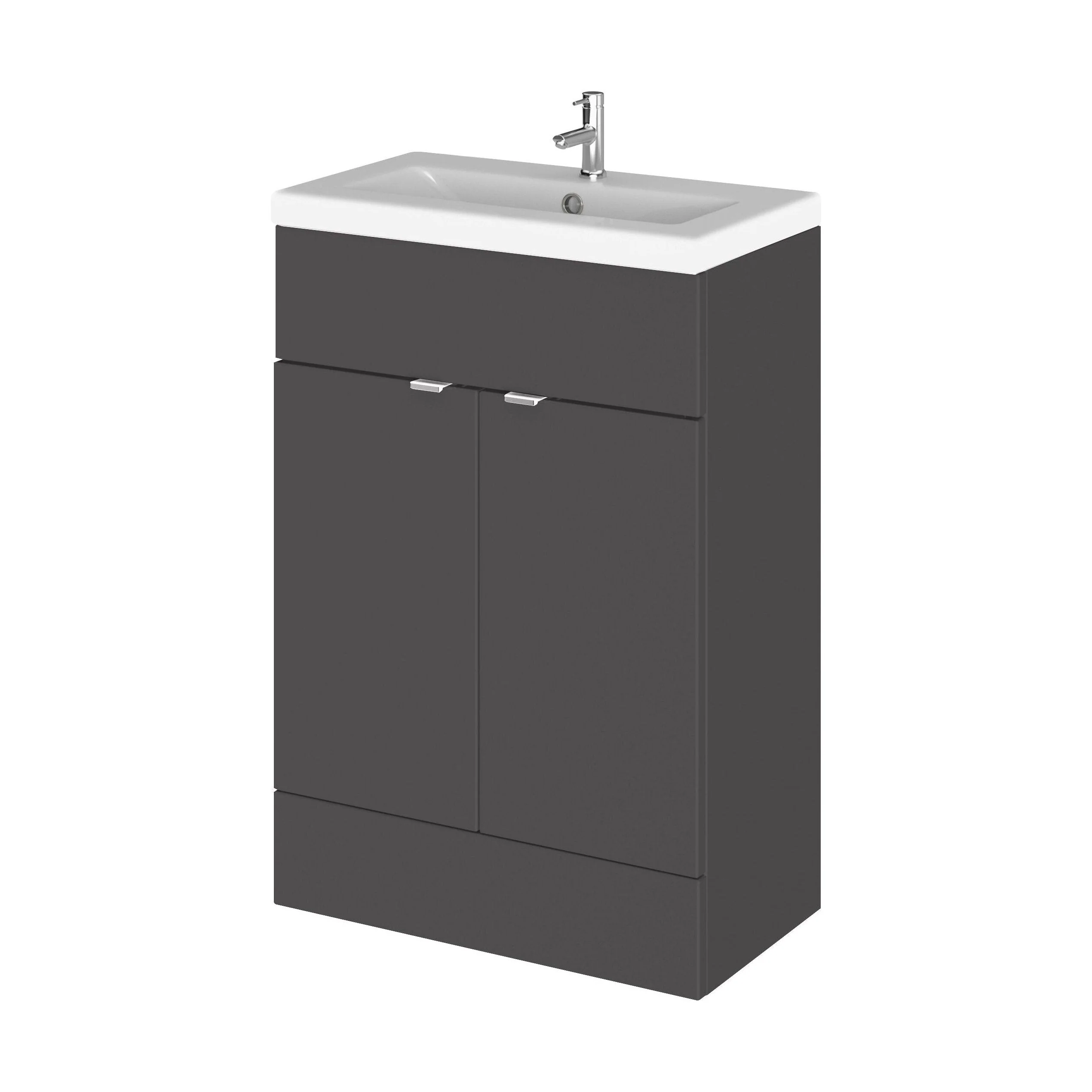 Alrewas Contemporary 2 Door Floor Standing Vanity Unit with Basin, Gloss Grey, 600mm