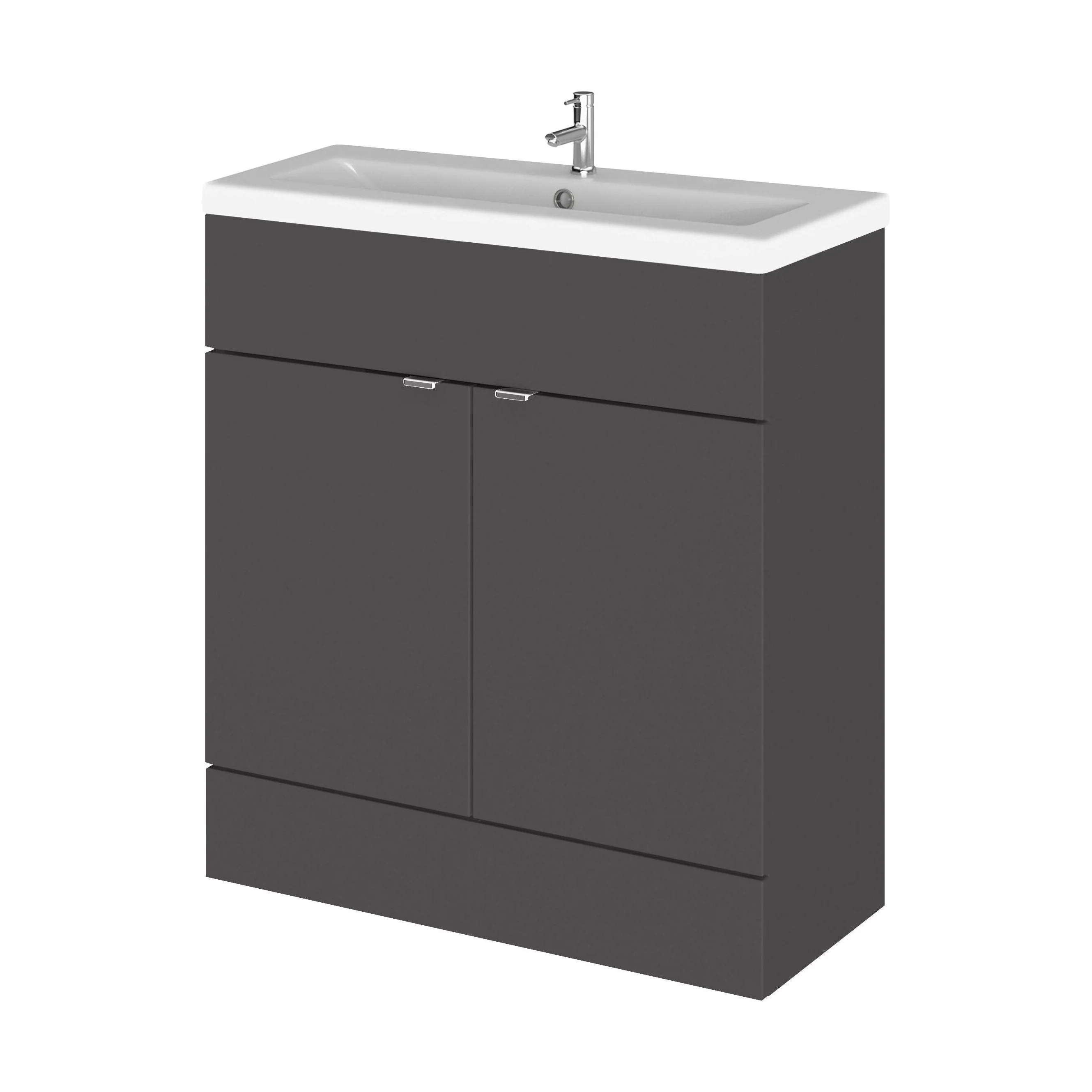 Alrewas Contemporary 2 Door Floor Standing Vanity Unit with Basin, Gloss Grey, 800mm