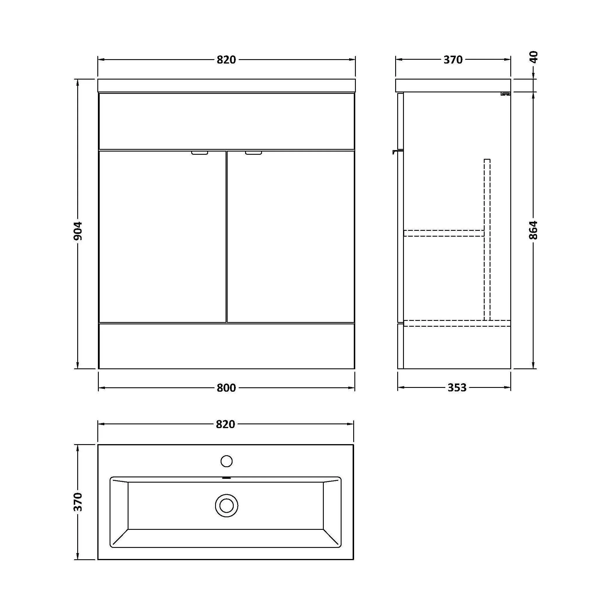 Alrewas Contemporary 2 Door Floor Standing Vanity Unit with Basin, Gloss Grey, 800mm - Image 2