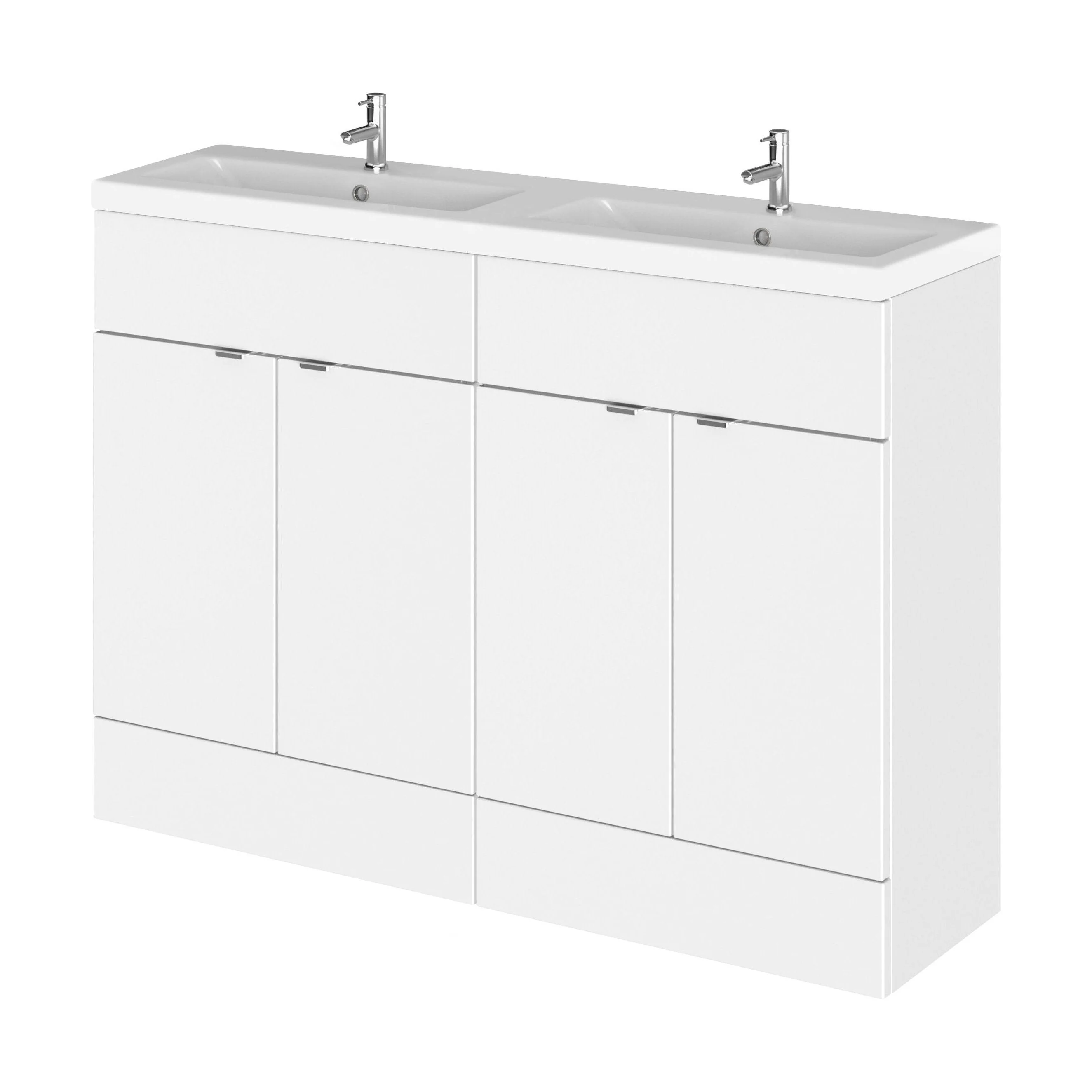 Alrewas Contemporary 2 Door Floor Standing Vanity Unit with Basin, Gloss White, 1200mm